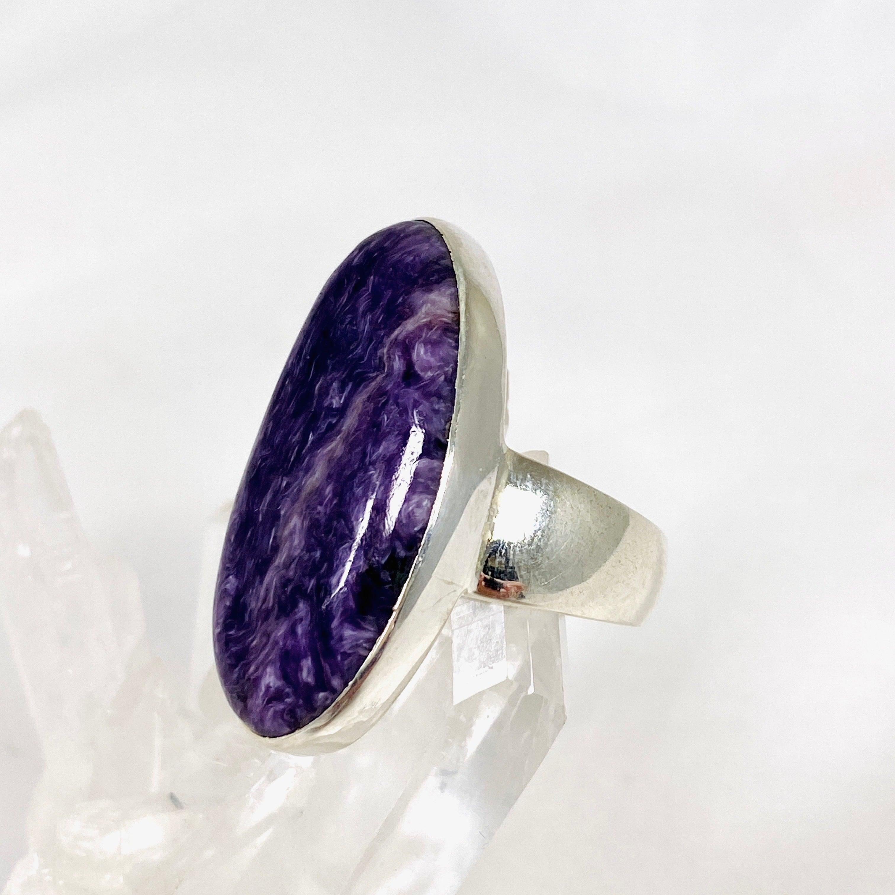 Charoite Oval Ring - Sterling Silver Size 10 - KRGJ3050 - Elegant Purple Gemstone Jewelry for Women, Perfect for Gifts, Parties & Special Occasions