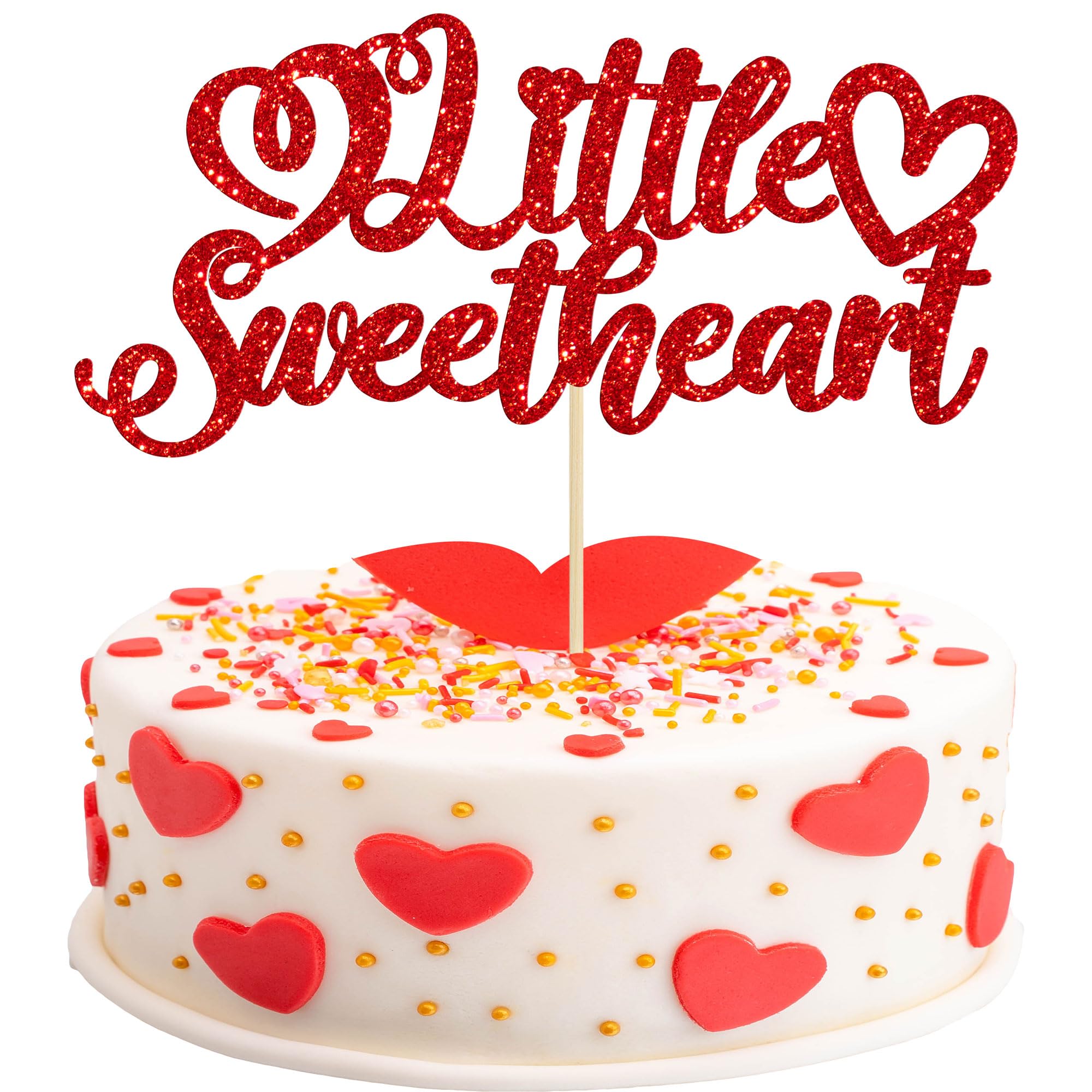 Gyufise Red Glitter Cake Topper for 1 - Elegant Valentine's Day, Birthday, Wedding & Baby Shower Decoration - Perfect for Anniversary, Engagement & Party Celebrations