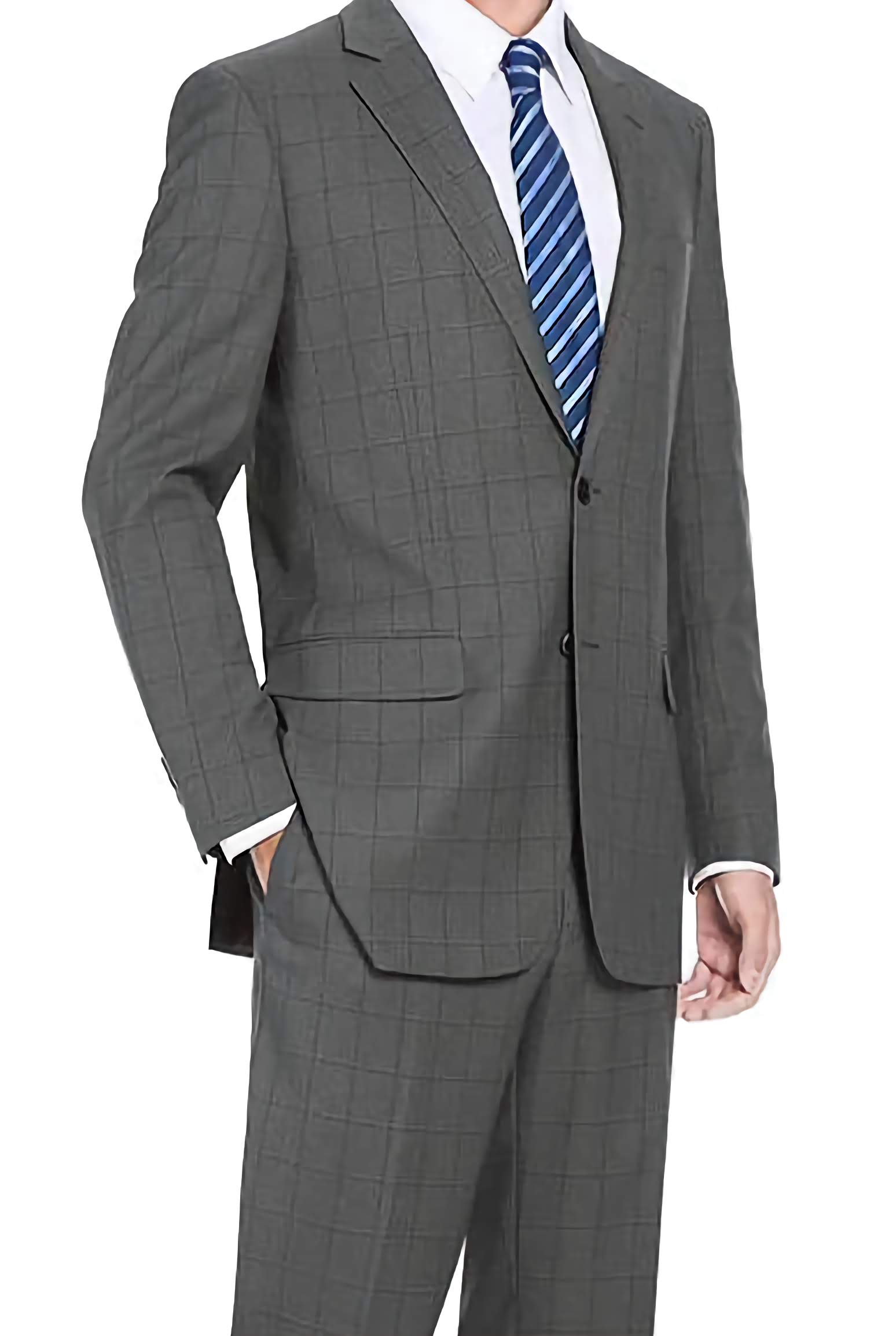 Trevi Collection Men's 2-Piece Gray Windowpane Suit - 2-Button Regular Fit Business Attire for Office, Weddings & Formal Events