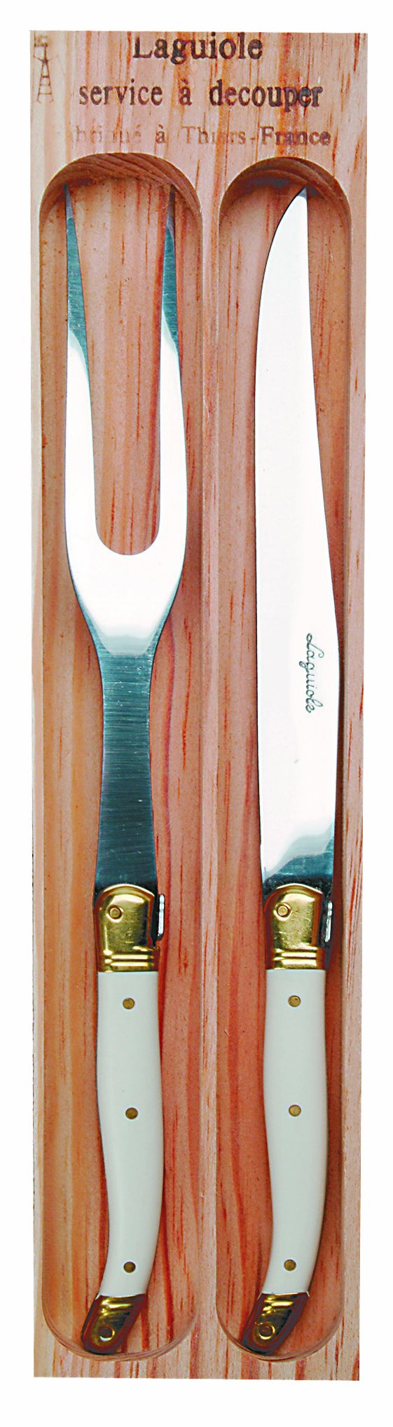 Premium Jean Dubost Carving Knife and Fork Set - Ivory Handle Steak Knives for Meat Cutting - Elegant Gift Boxed Cutlery for Dinner Parties, BBQ & Holiday Entertaining