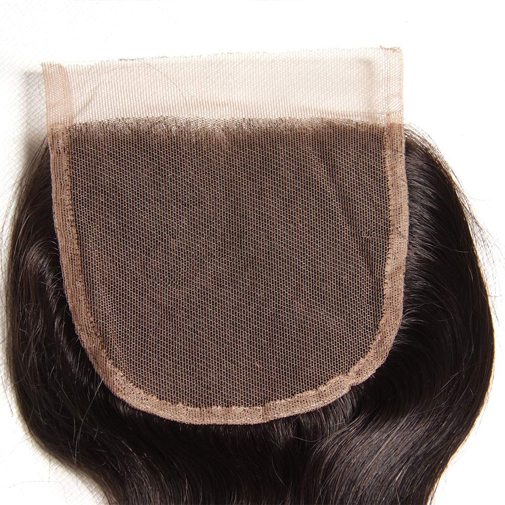Beauty Forever 100% Unprocessed Indian Virgin Human Hair Extensions - 1 Piece Free Part Body Wave Lace Closure, Natural Color (18