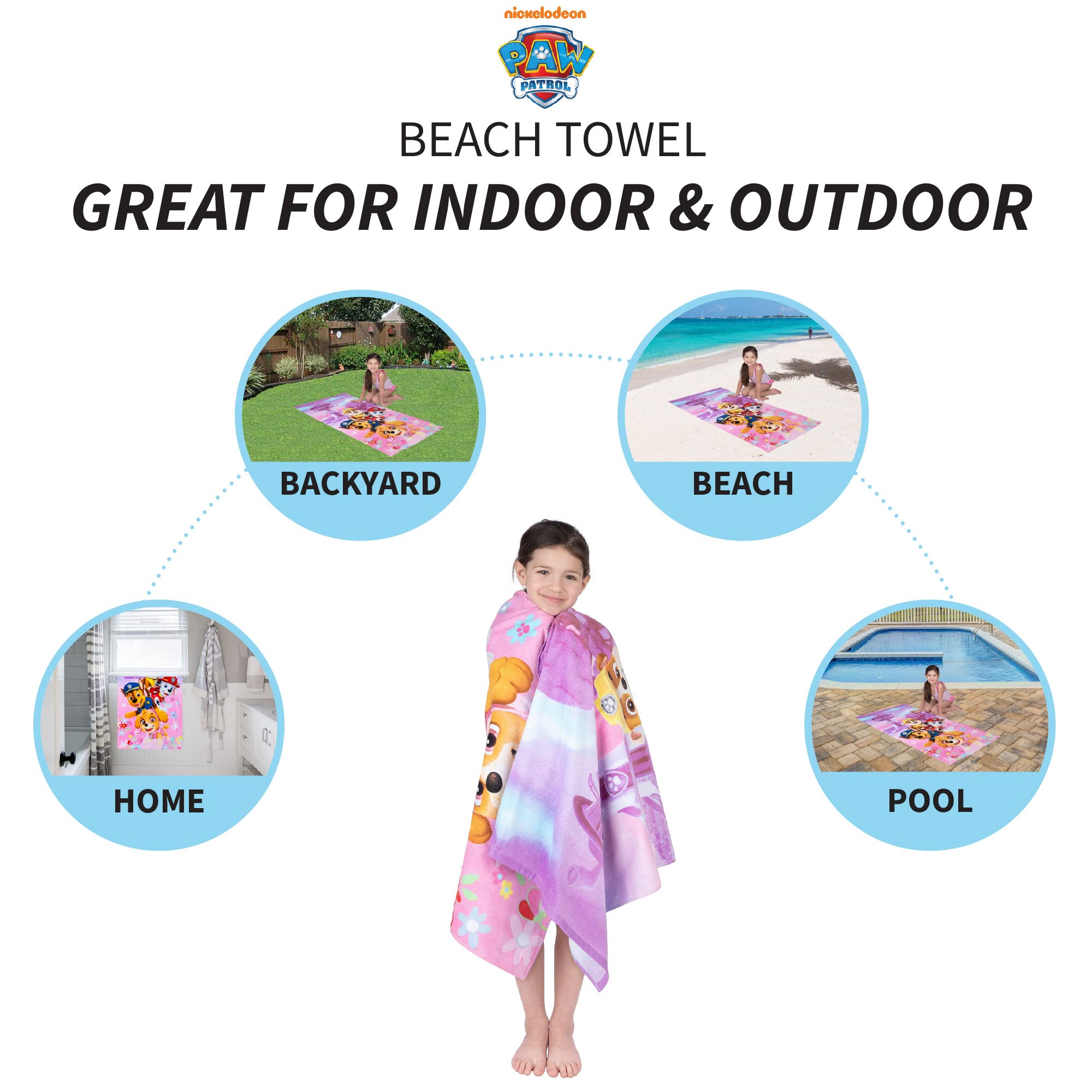 Franco Kids Super Soft Cotton Paw Patrol Girls Bath Towel, 58x28 Inches, Perfect for Pool, Beach, and Home Use