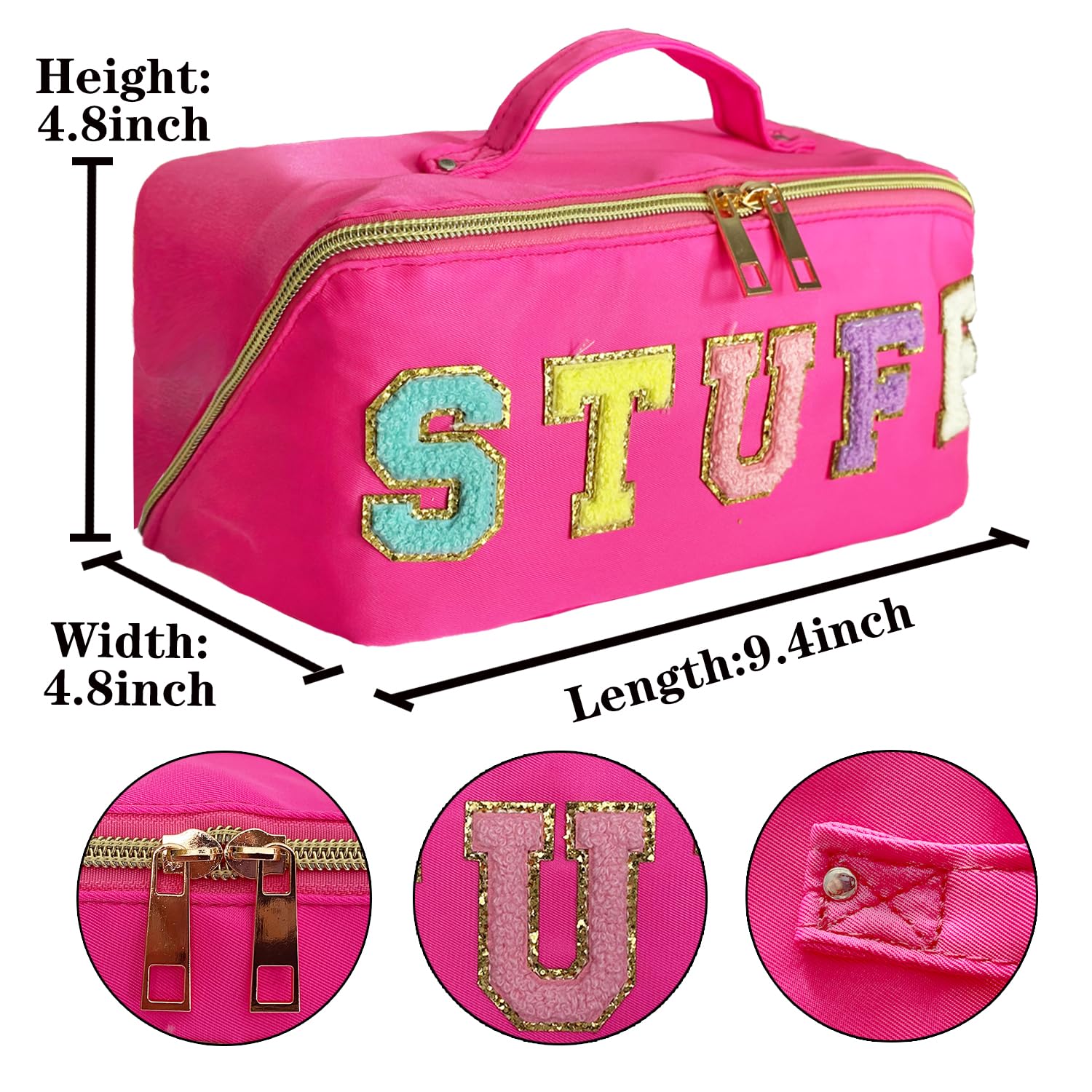Stylish Preppy Nylon Makeup Bag with Chenille Letter - Rose Red Cosmetic Pouch for Travel & Organizing | Stoney Clover Inspired