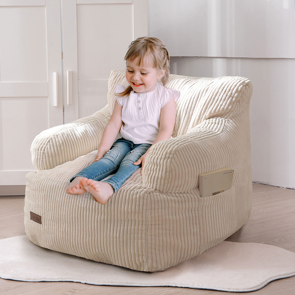 MAXYOYO Kids Bean Bag Chair - Soft & Comfy Toddler Bean Bag Sofa with Filler for Boys & Girls, Beige - Perfect for Playrooms, Bedrooms & Reading Nooks