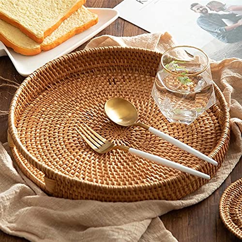 Handmade Woven Rattan Fruit Basket - Multipurpose Storage Tray for Afternoon Tea, Picnics & Kitchen Organization (30x30x5cm) - Eco-Friendly Home Decor & Party Serving Dish