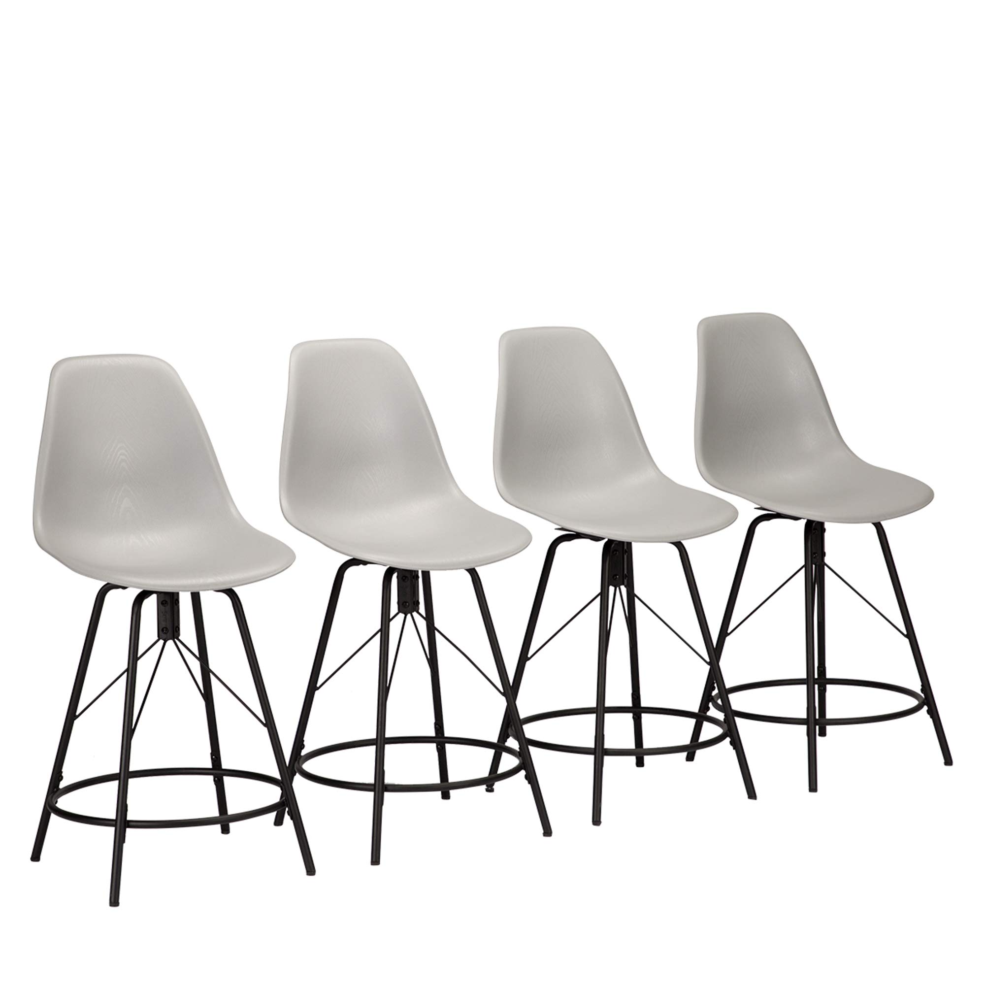 Alunaune 24 Inch Swivel Bar Stools Set of 4 - Mid Century Modern Counter Height Barstools, Armless Bar Chairs with Back Support in Grey - Perfect for Kitchen Islands, Breakfast Bars & Home Bars
