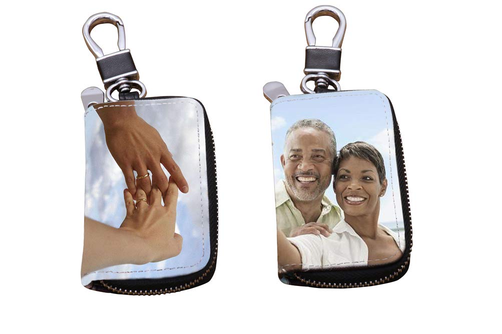 Personalized Leather Car Key Wallet - Custom Photo Keychain Holder with Zipper Coin Purse for Men | Perfect Father's Day Gift, Travel & Everyday Essentials Organizer