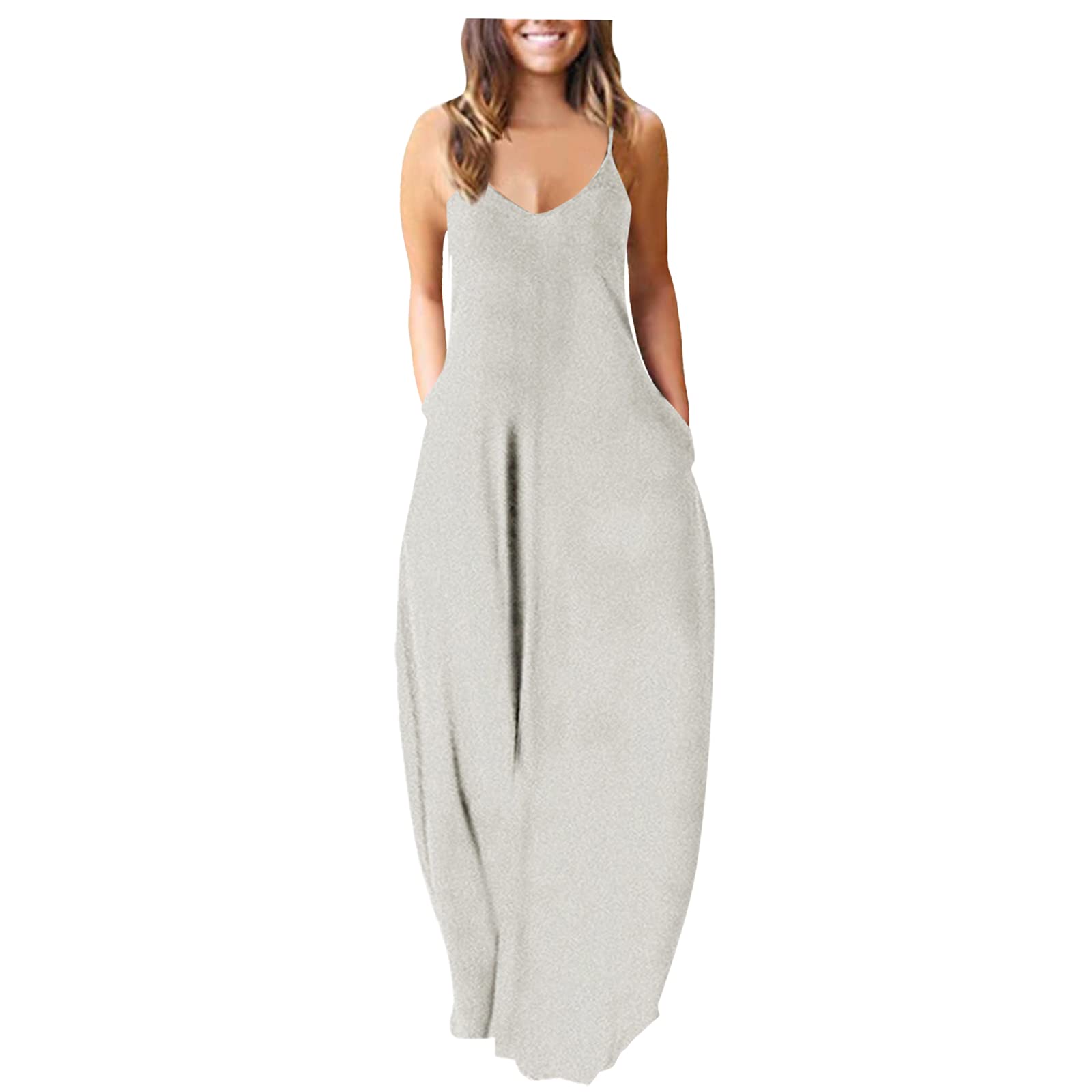 Handyulong Women's Summer Maxi Sundress - Casual Sleeveless V-Neck Boho Long Tank Dress with Pockets | Perfect for Beach Vacations, Outdoor Parties & Summer Getaways