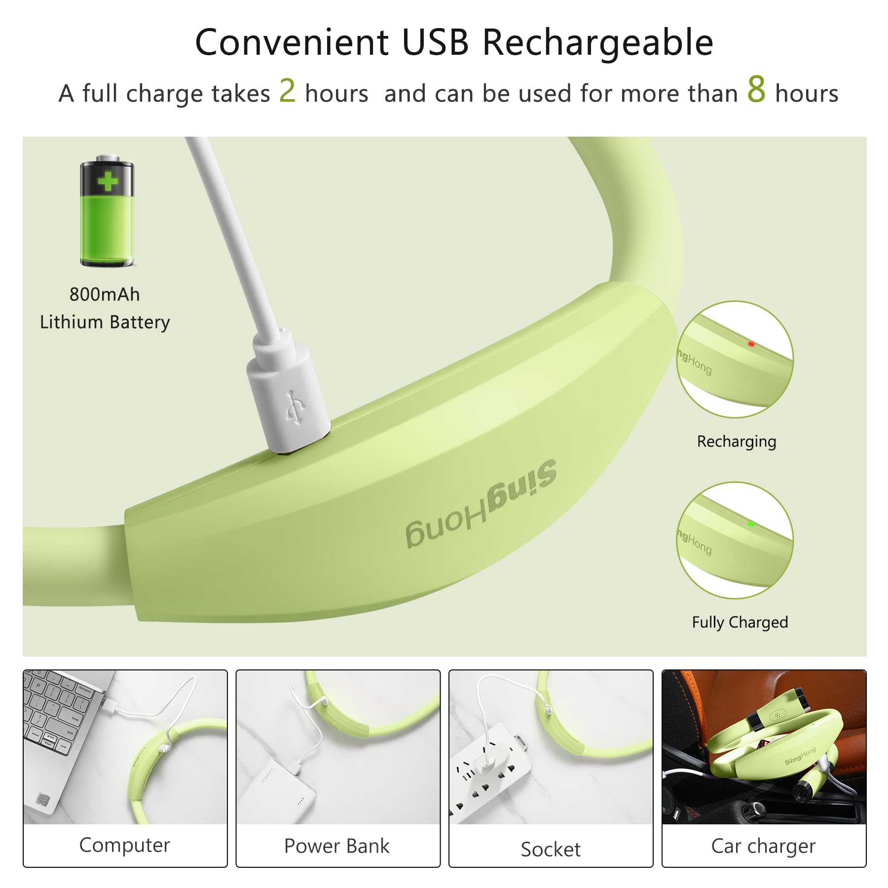 USB-C Rechargeable Neck Book Light - 4 LED Bulbs with 4 Adjustable Brightness Levels, Hands Free Reading Lamp for Bed, Car, Travel & Night Reading (Green) - Perfect Gift for Book Lovers & Students