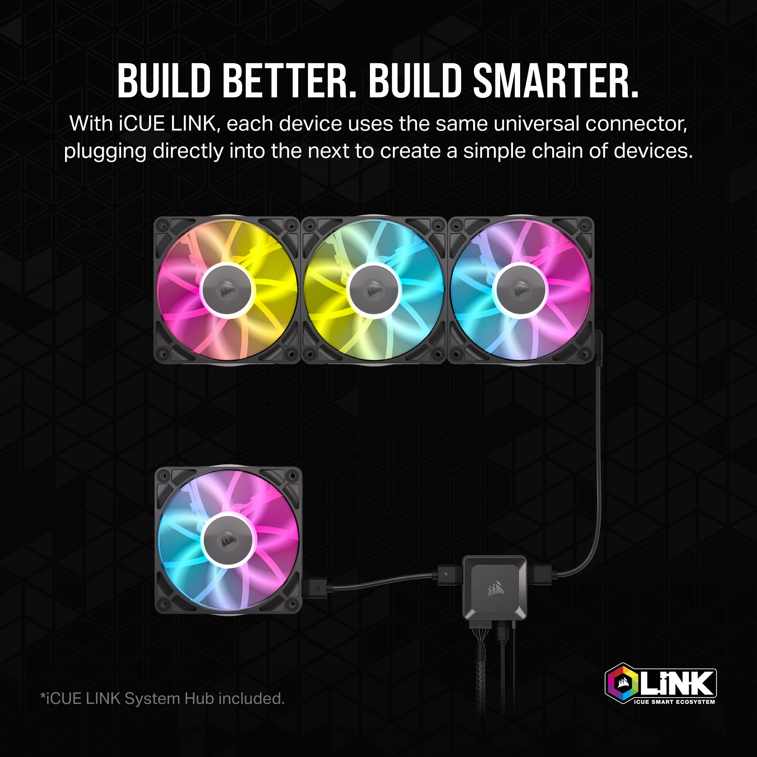 CORSAIR iCUE Link RX120 RGB 120mm PWM PC Cooling Fans 3-Pack with Magnetic Dome Bearing & System Hub - High Performance Quiet Case Fans for Gaming PC, Workstation, and Liquid Cooling Builds