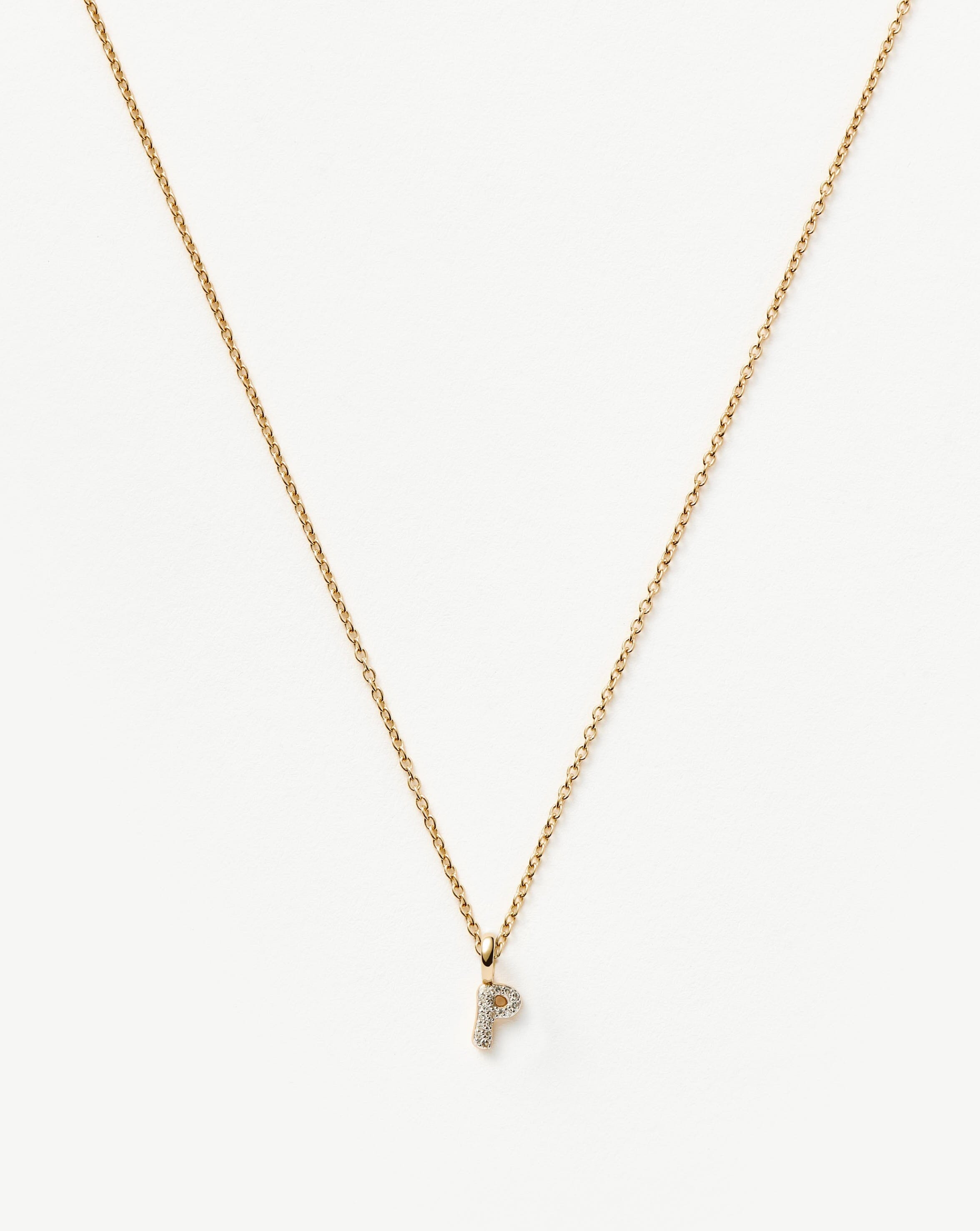14K Solid Yellow Gold Plated Diamond Initial Mini Pendant Necklace - Personalized Letter P Jewelry for Women, Elegant Gift for Birthday, Anniversary & Valentine's Day