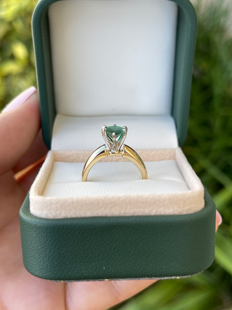 1.06 Carat Natural Brazilian Emerald Pear Cut Solitaire Ring - 14K Gold Six Prong Setting for Engagement, Wedding & Anniversary Gifts