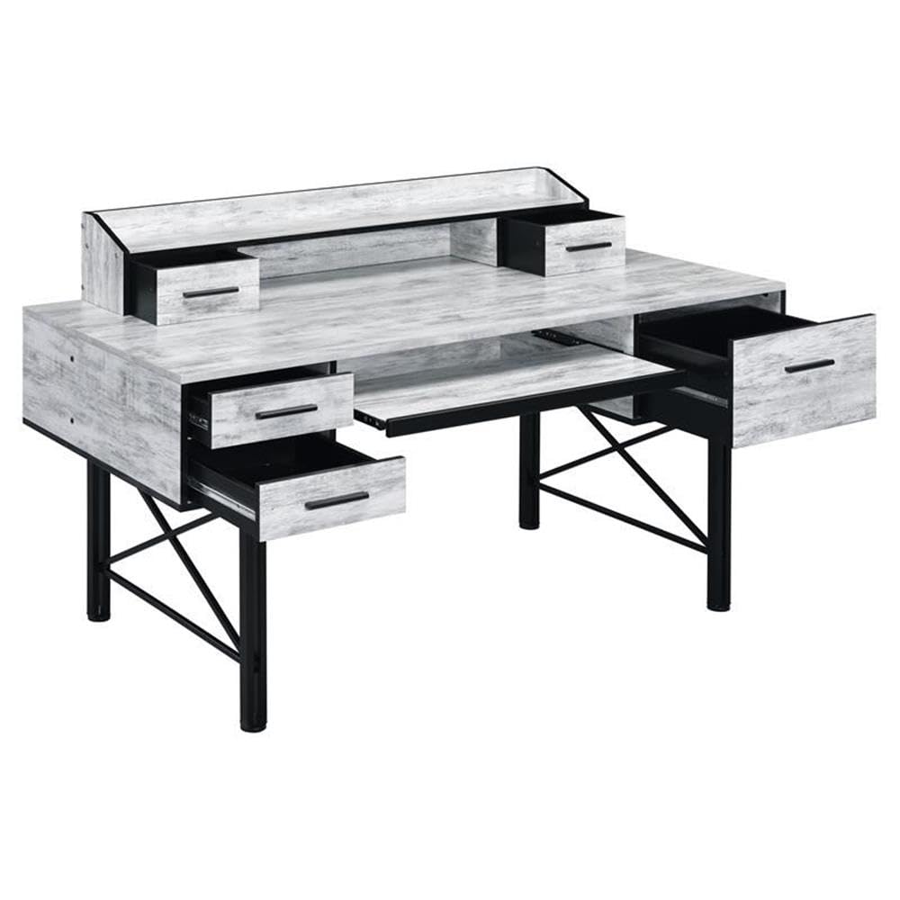 Acme Safea Wooden Computer Desk with Storage - Antique White & Black Finish | Home Office, Study, Gaming & Workspace Solution