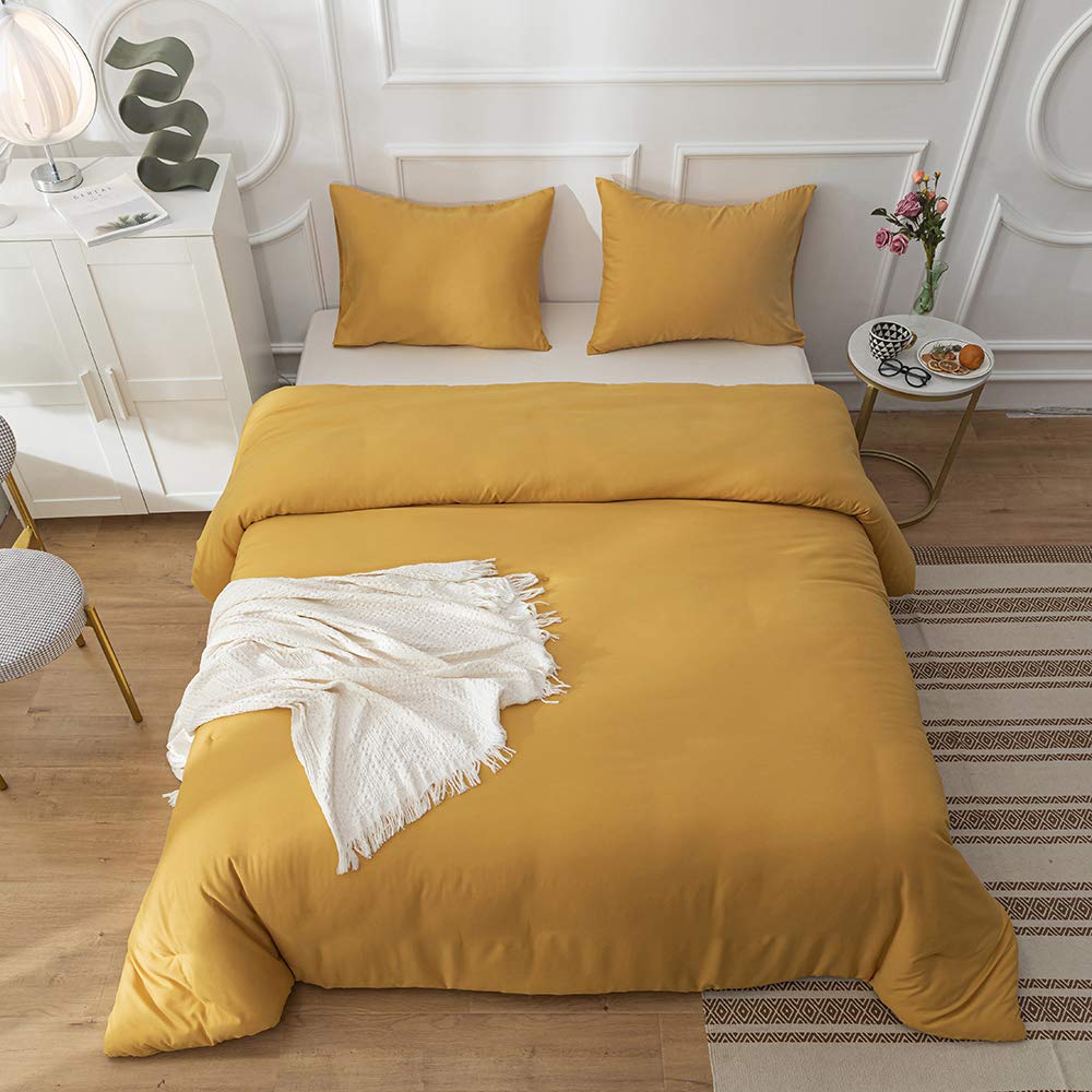 CLOTHKNOW Mustard Yellow King Size Comforter Set - 3 Piece Dark Yellow Bedding Set with 2 Pillowcases | Cozy Turmeric Duvet Cover for Master Bedroom, Guest Room & Dorm