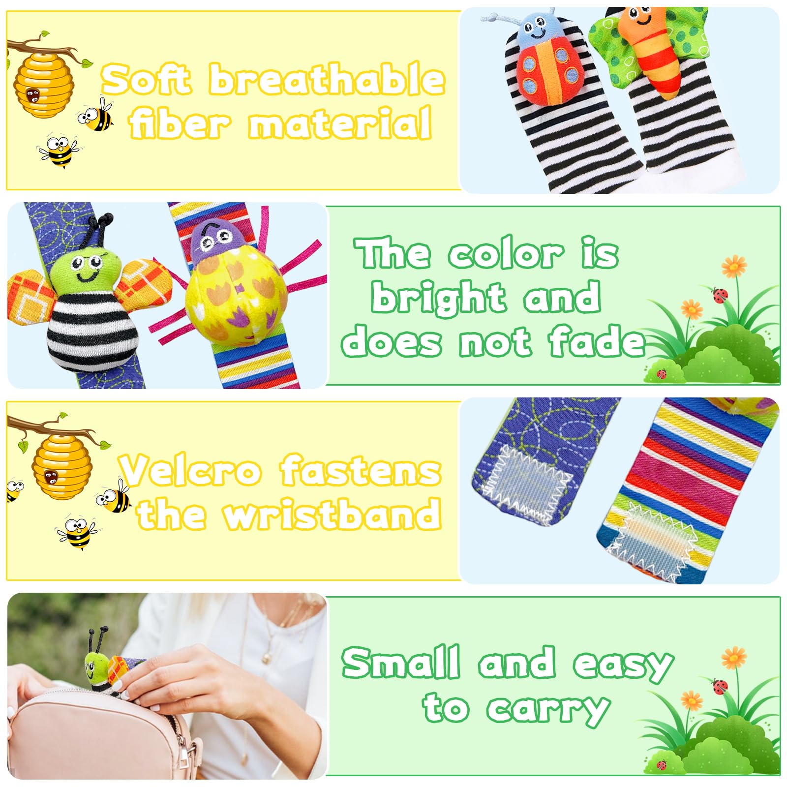 Morofme Baby Rattle Socks & Wrist Rattles - Soft Infant Hand & Foot Toys with Gentle Sounds - Newborn Sensory Development Toys for Boys & Girls 0-12 Months - Perfect Baby Shower Gift for Playtime & Tummy Time