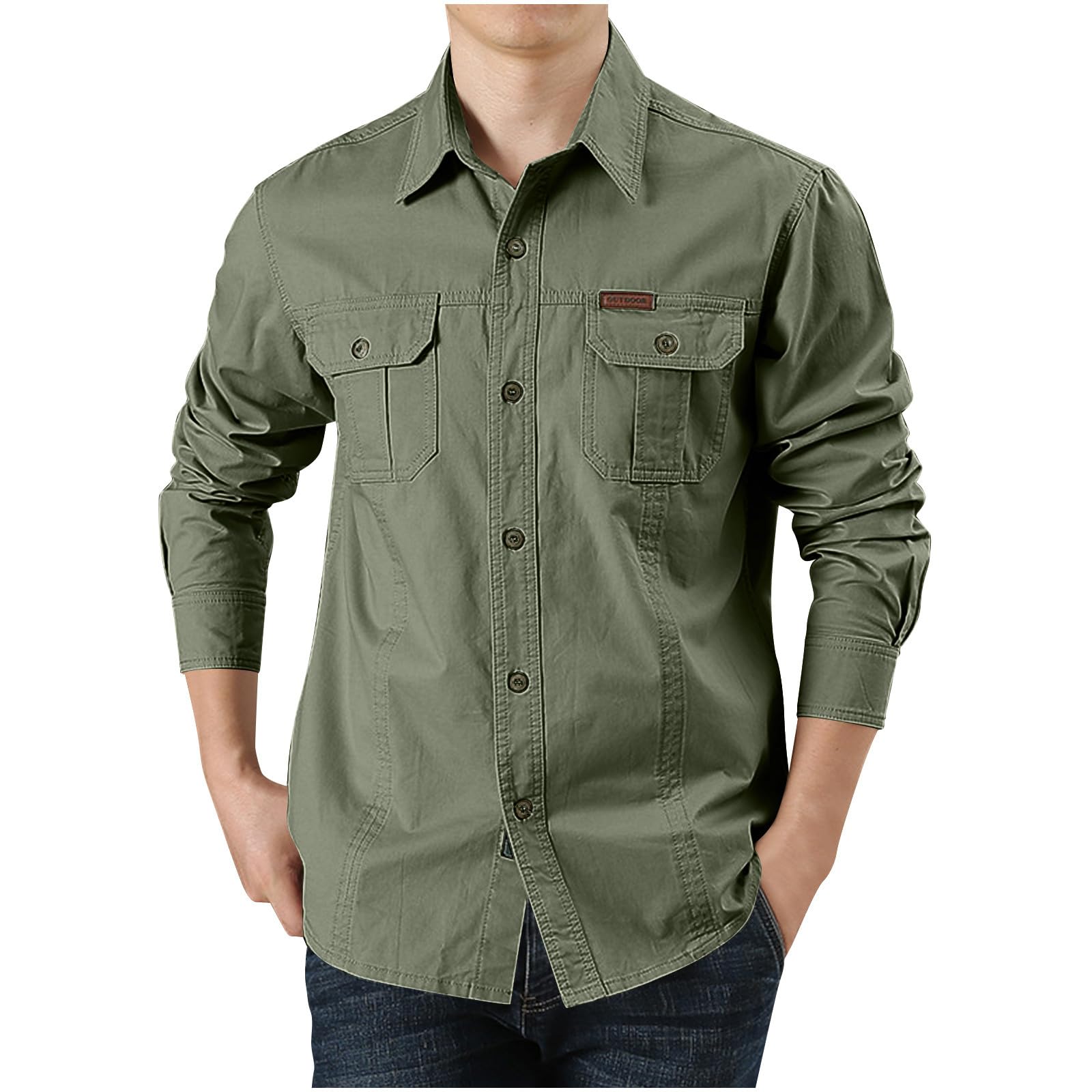 Big and Tall Men's Long Sleeve Tactical Work Shirts - Cotton Twill Button Down Shirt with Chest Pocket | Durable Outdoor & Workwear for Hiking, Construction, and Casual Wear