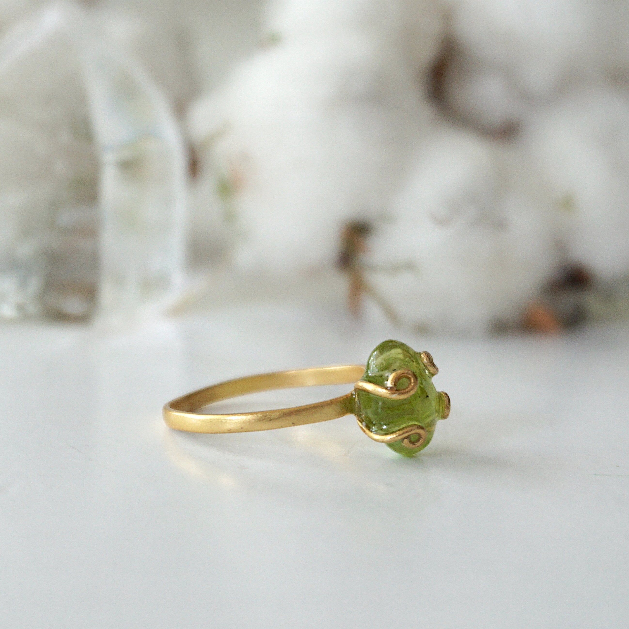 14K Gold Filled Raw Green Peridot Adjustable Ring for Women | Boho Chic Jewelry Gift for Birthday, Anniversary & Everyday Wear