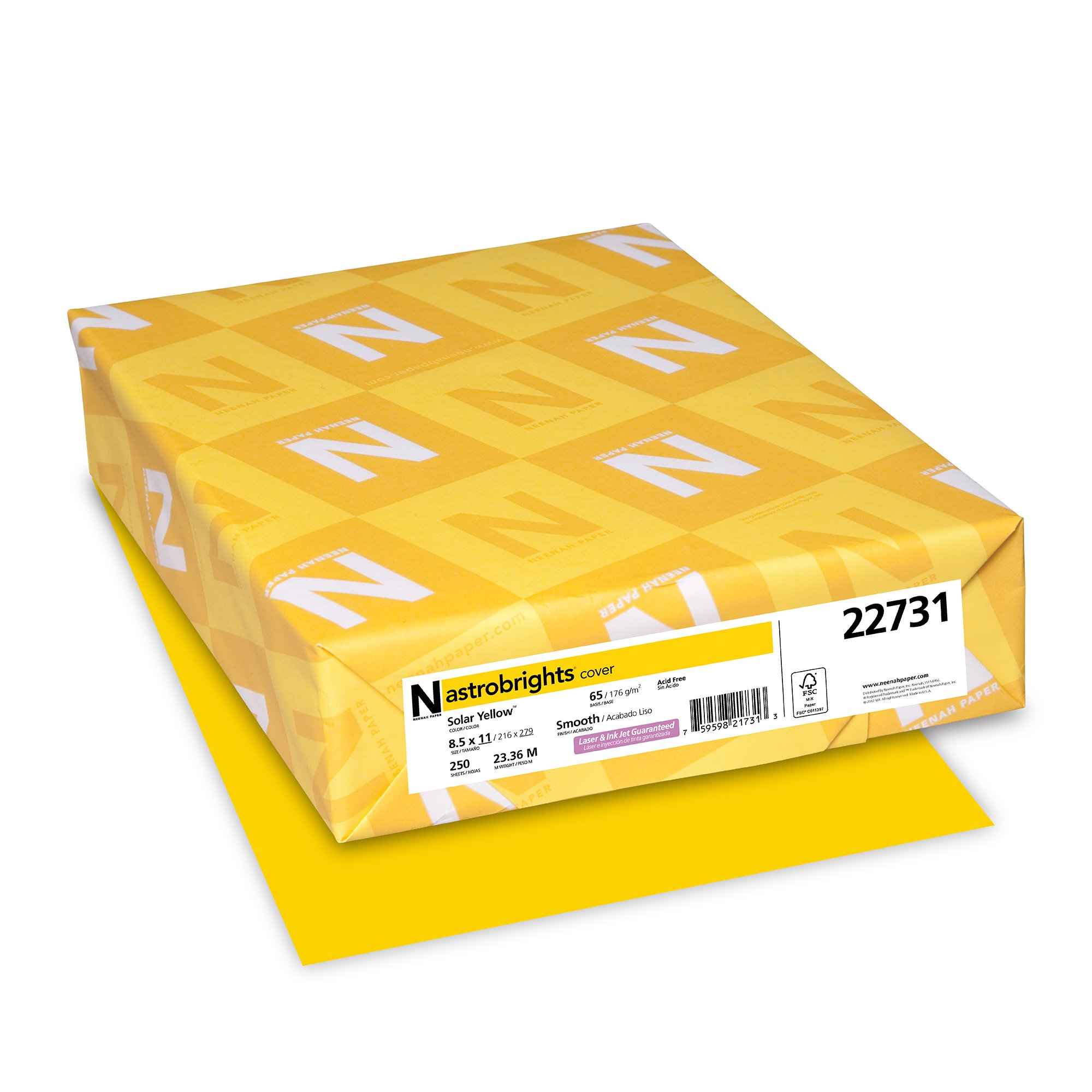 Wausau Astrobrights Premium 65 lb Cardstock Paper, 8.5 x 11 Inches, Solar Yellow, 250 Sheets (22731) - Perfect for Scrapbooking, Invitations, Craft Projects & Office Use