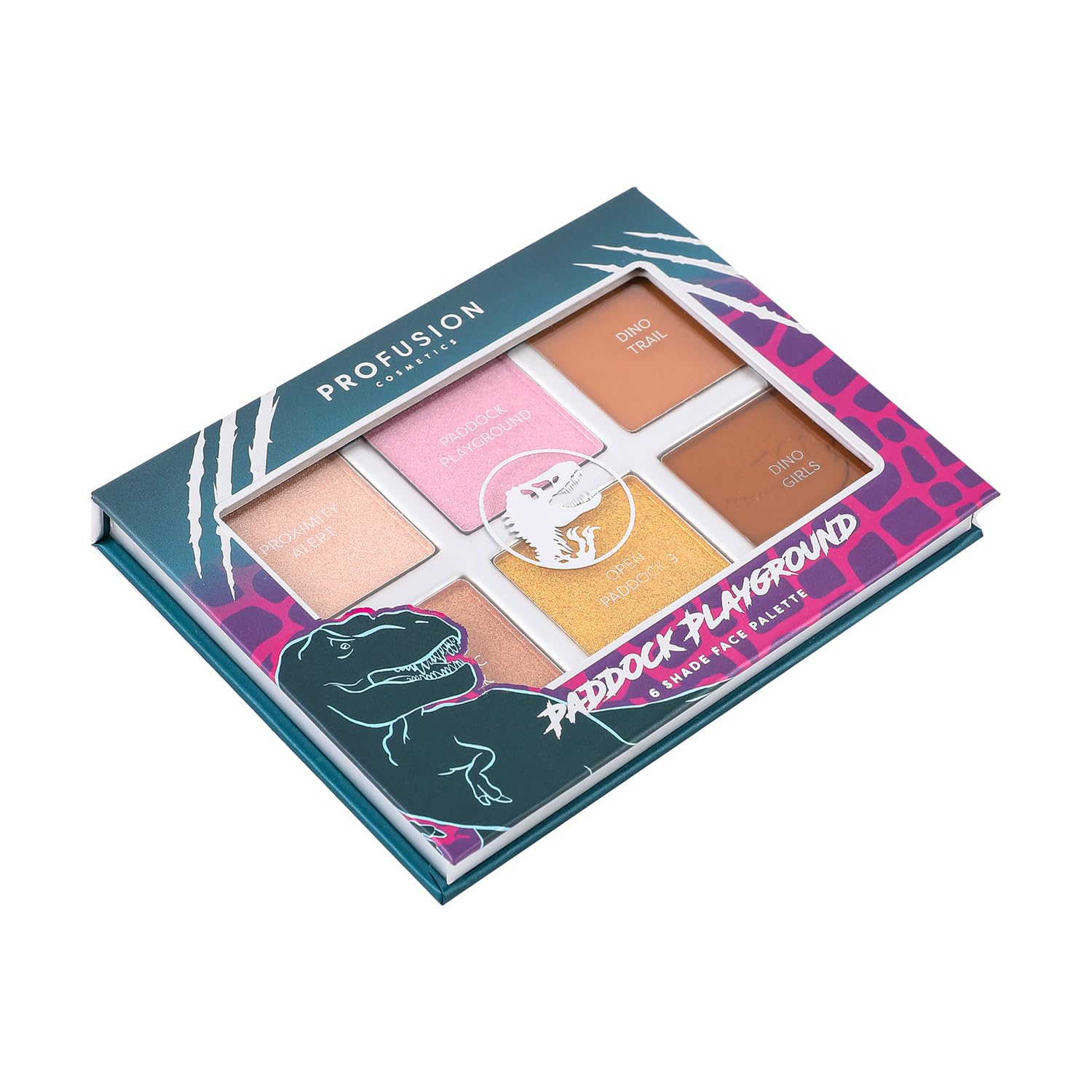 Profusion Cosmetics Jurassic Paddock 6-Color Face Palette - Buildable Matte & Shimmer Eyeshadows, Blush & Highlighter for Natural to Glam Makeup Looks | Perfect for Date Night, Parties & Photoshoots