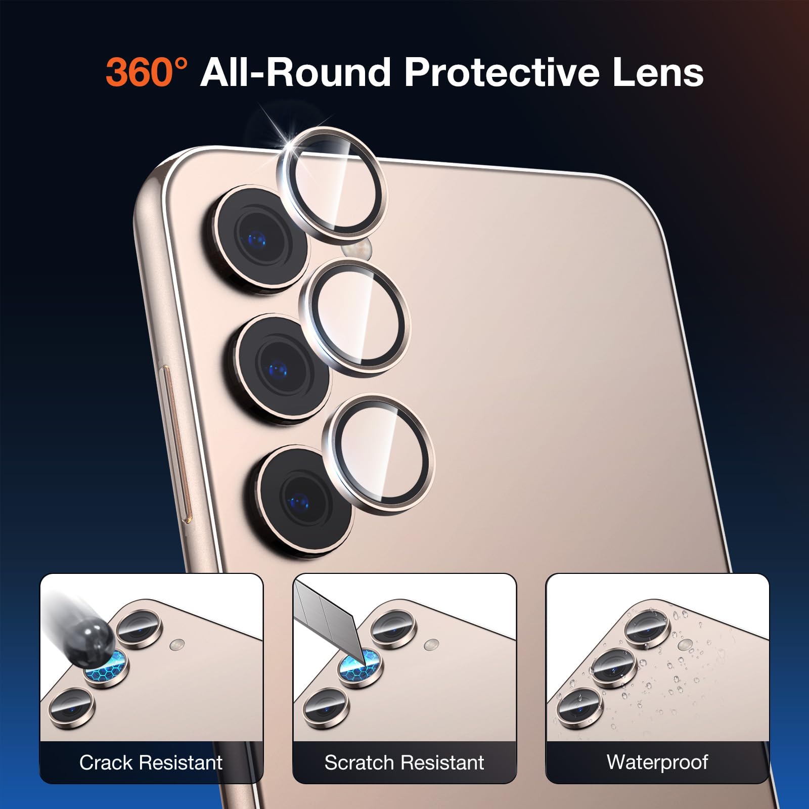 2-Pack 9H Hardness Auto-Alignment HD Camera Lens Protector for Samsung Galaxy S24 - Metal Ring Back Screen Camera Cover Film, Scratch-Resistant, Case Friendly (Black) - Perfect for Outdoor Activities & Travel Protection