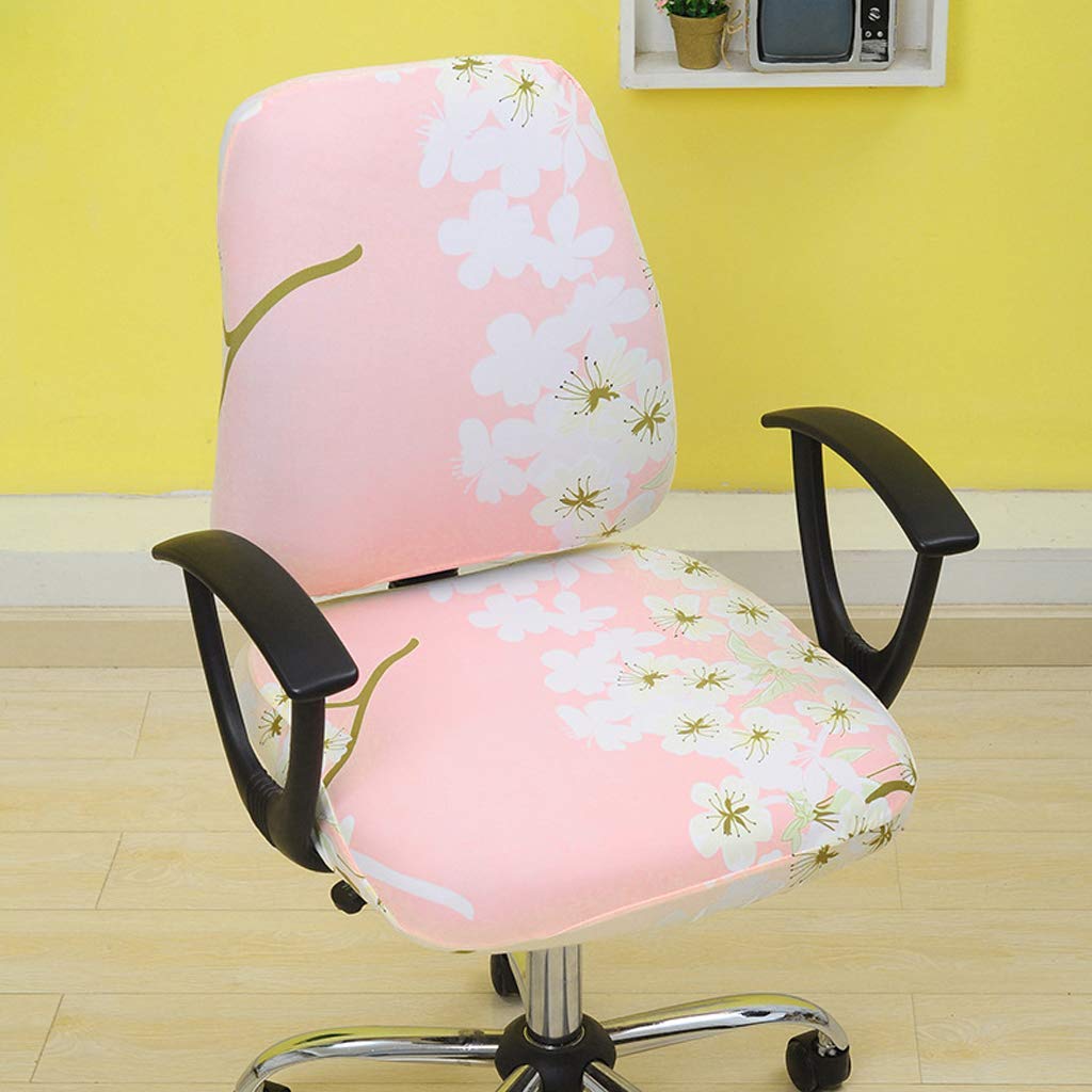 Removable Resilient Armrest Chair Cover Set - Washable Dining Room, Computer & Office Chair Slipcover - Pink Peach Blossom Design for Home & Office Comfort