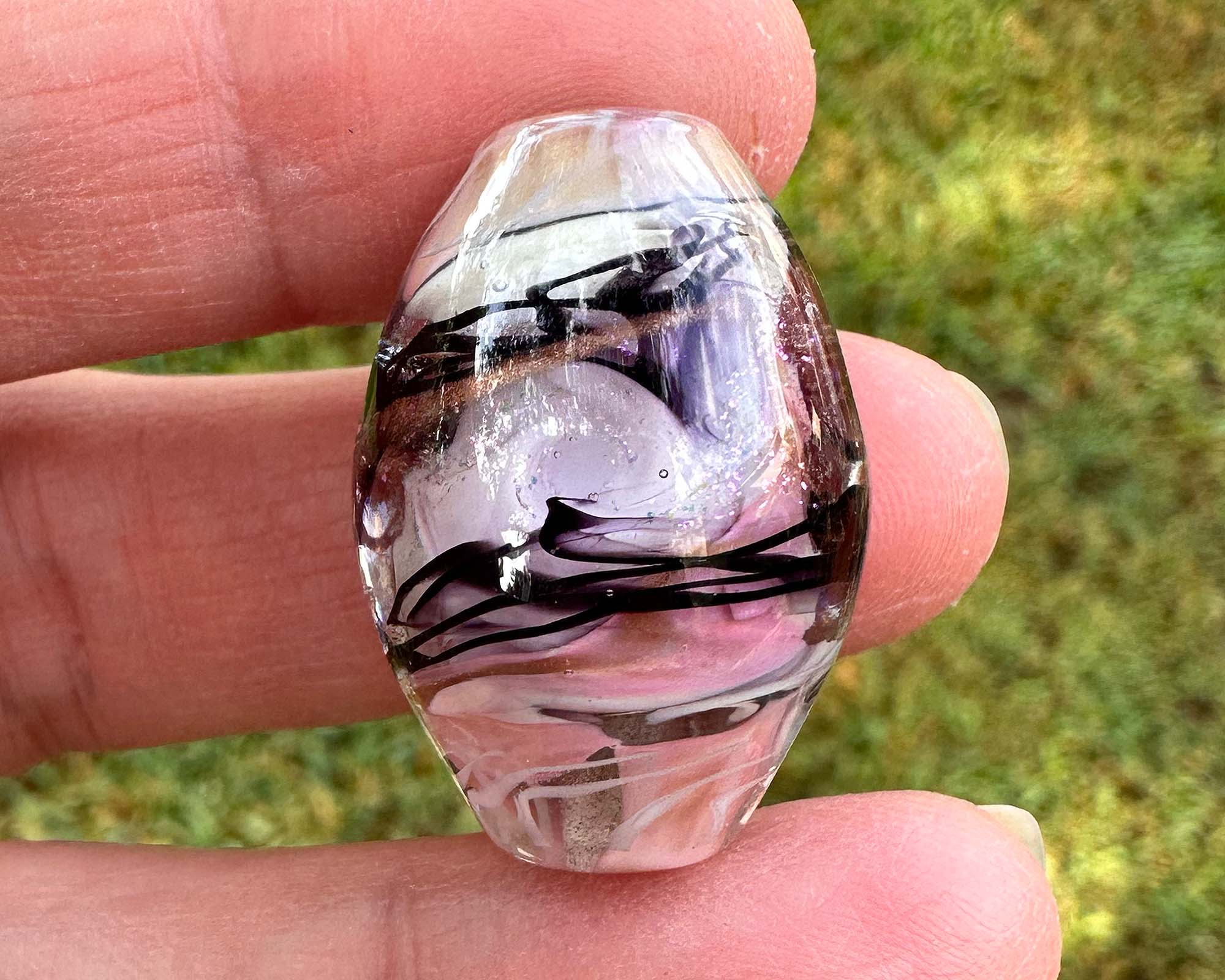 Handmade Pink and Black Dichroic Glass Lampwork Focal Bead - SRA Certified for Jewelry Making, DIY Crafts, and Unique Gifts - Perfect for Necklaces, Bracelets, and Earrings