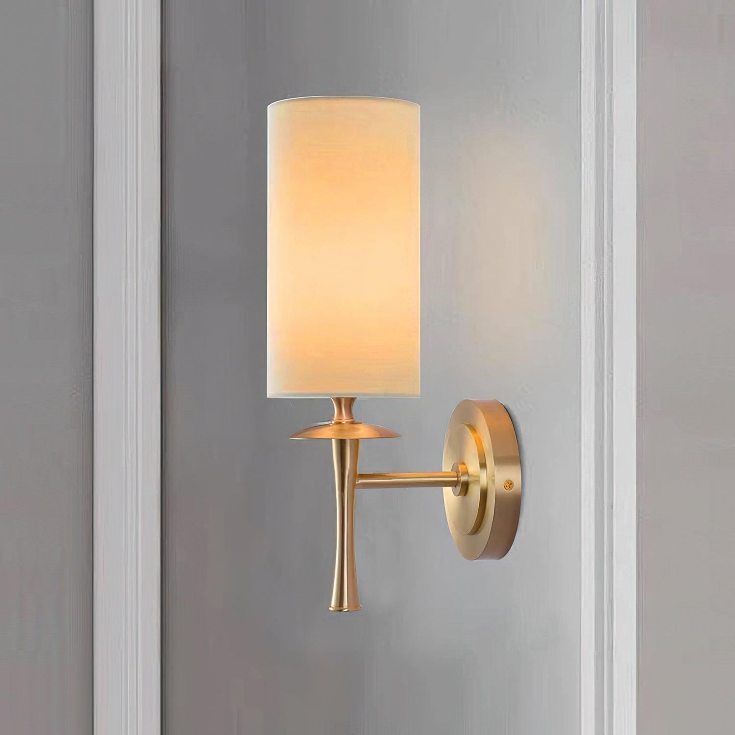 Farber Fabric Wall Sconce - Modern Boho Light Fixture for Bedroom, Living Room & Hallway - Soft Glow Decorative Wall Lamp with Linen Shade (White)