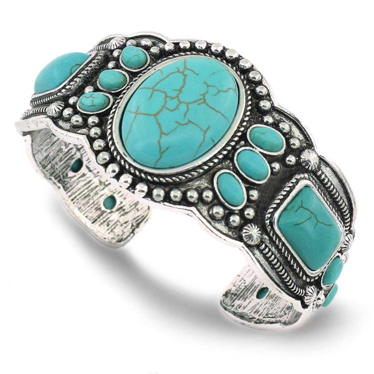 Antique Silver-Plated Heart Turquoise Bracelet for Women - Boho Fashion Jewelry Cuff Bangle - Perfect for Casual Wear, Parties & Gift Giving