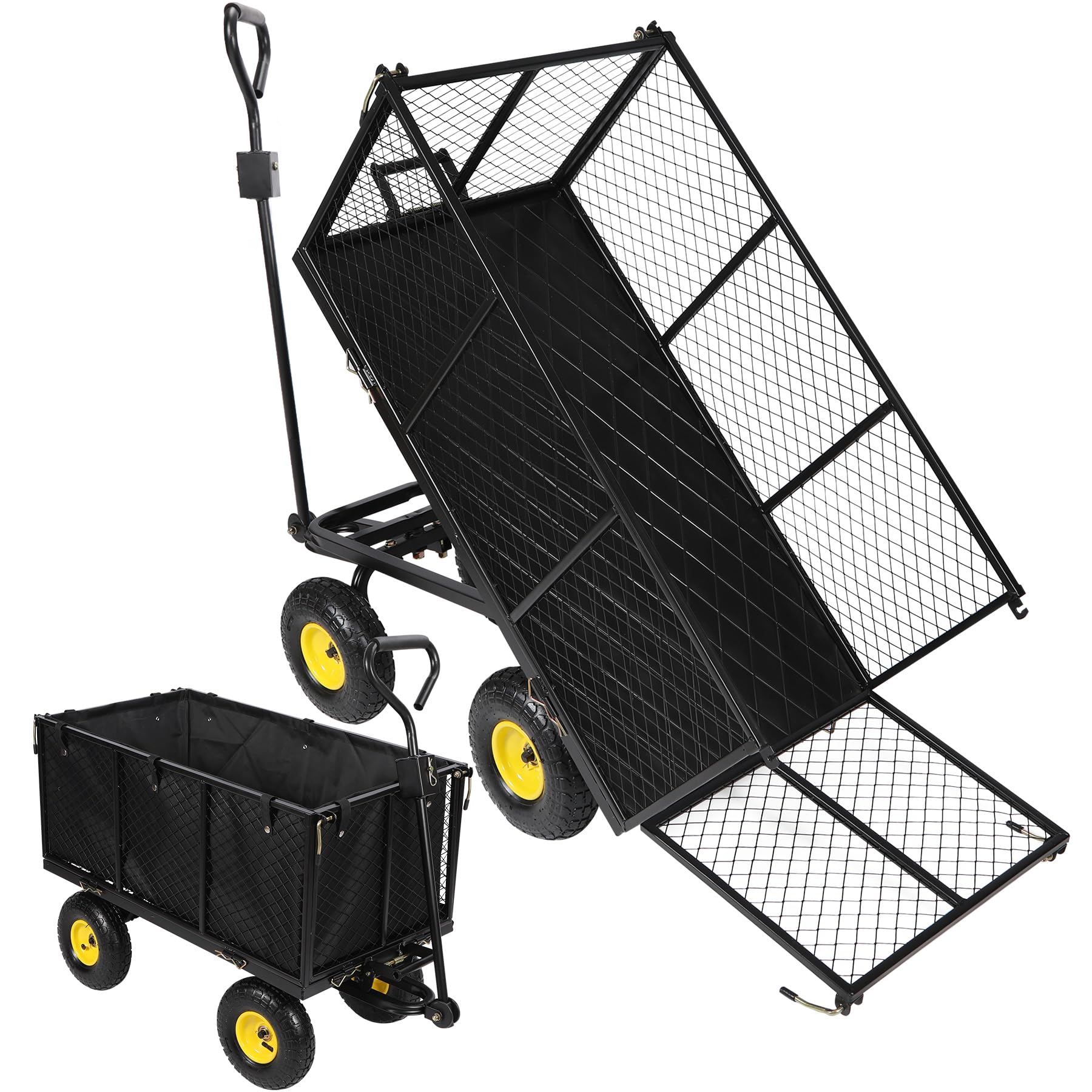 REDCAMP 800lbs Capacity Heavy Duty Utility Garden Cart with Removable Mesh Steel Sides & 10