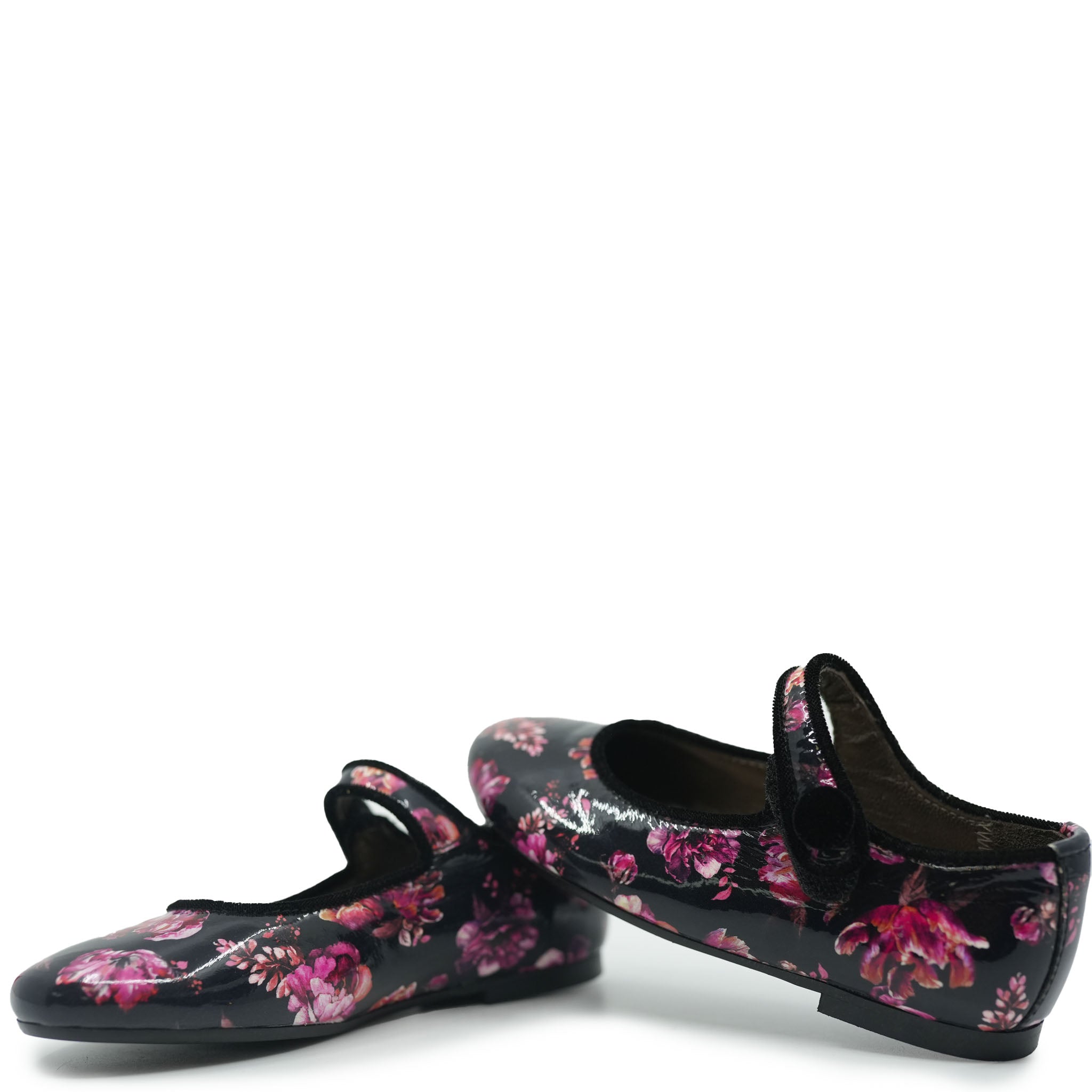Black and Pink Floral Patent Mary Jane Shoes for Women - Elegant Comfort for Weddings, Parties & Office Wear