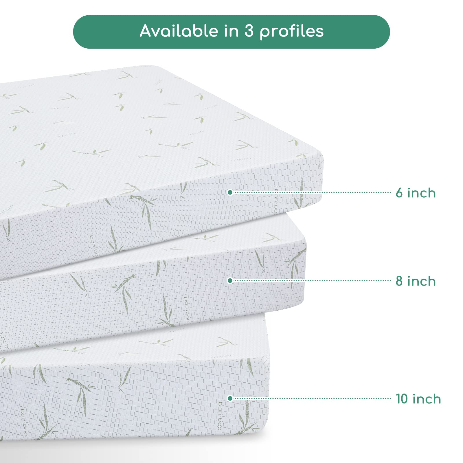 10 Inch Memory Foam Mattress in a Box - Medium Firm Green Tea Gel for Pressure Relief, Breathable Bamboo Cover, CertiPUR-US Certified, Made in USA | Perfect for Back Pain Relief, Guest Rooms & Small Apartments
