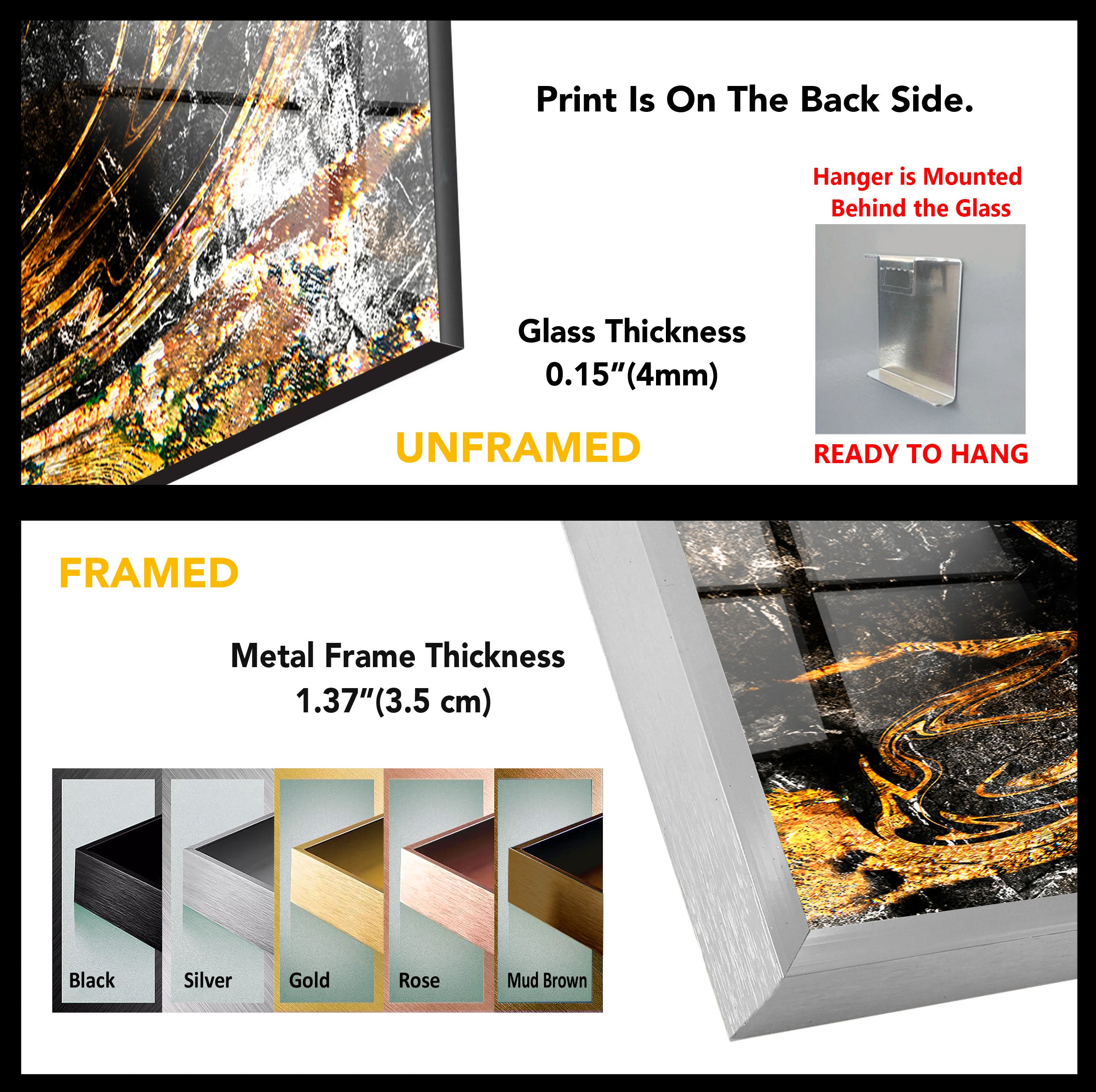Black Gold Abstract Wall Art - Premium Textured Glass Print with Metallic Swirl Design for Modern Home & Office Decor | Perfect for Living Room, Bedroom or Contemporary Spaces
