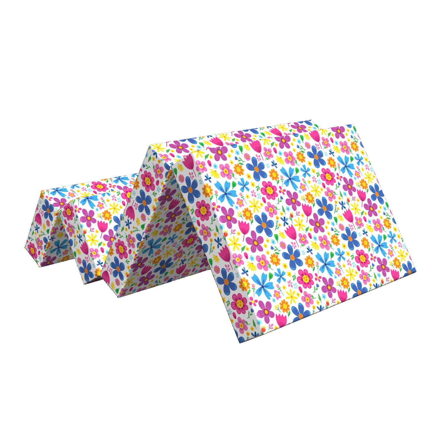 Ambesonne Floral Foldable Mattress - Funny Spring Cartoon Flowers Design, 74.8