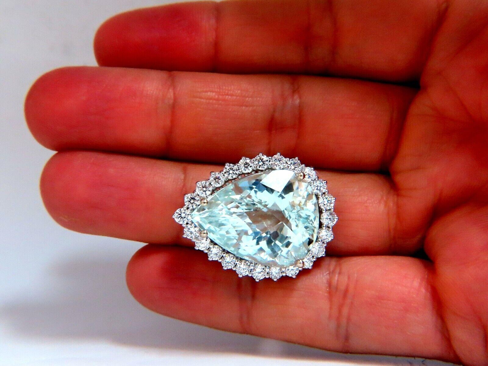 GIA Certified 29.31ct Natural Pear Shaped Aquamarine Diamond Ring in 14K White Gold - Elegant Engagement, Wedding & Anniversary Jewelry Gift for Women
