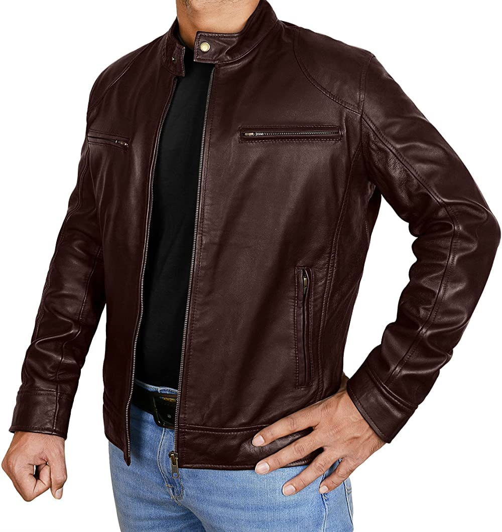 Genuine Lambskin Vintage Brown Leather Jacket for Men - Classic Biker Style Motorcycle Jacket | Perfect for Riding, Casual Wear & Outdoor Adventures