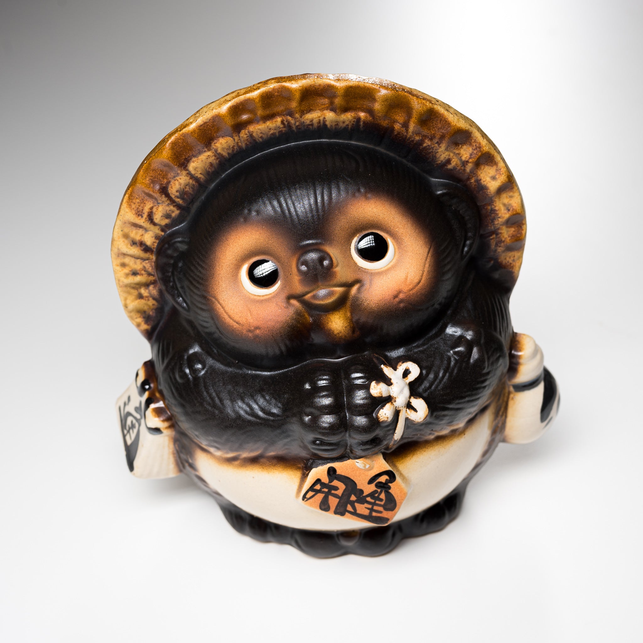 Handmade Shigaraki Ware Lucky Raccoon Ornament - 21.5cm Traditional Japanese Ceramic Tanuki Statue for Home Decor, Office Feng Shui & Japanese Garden Accent