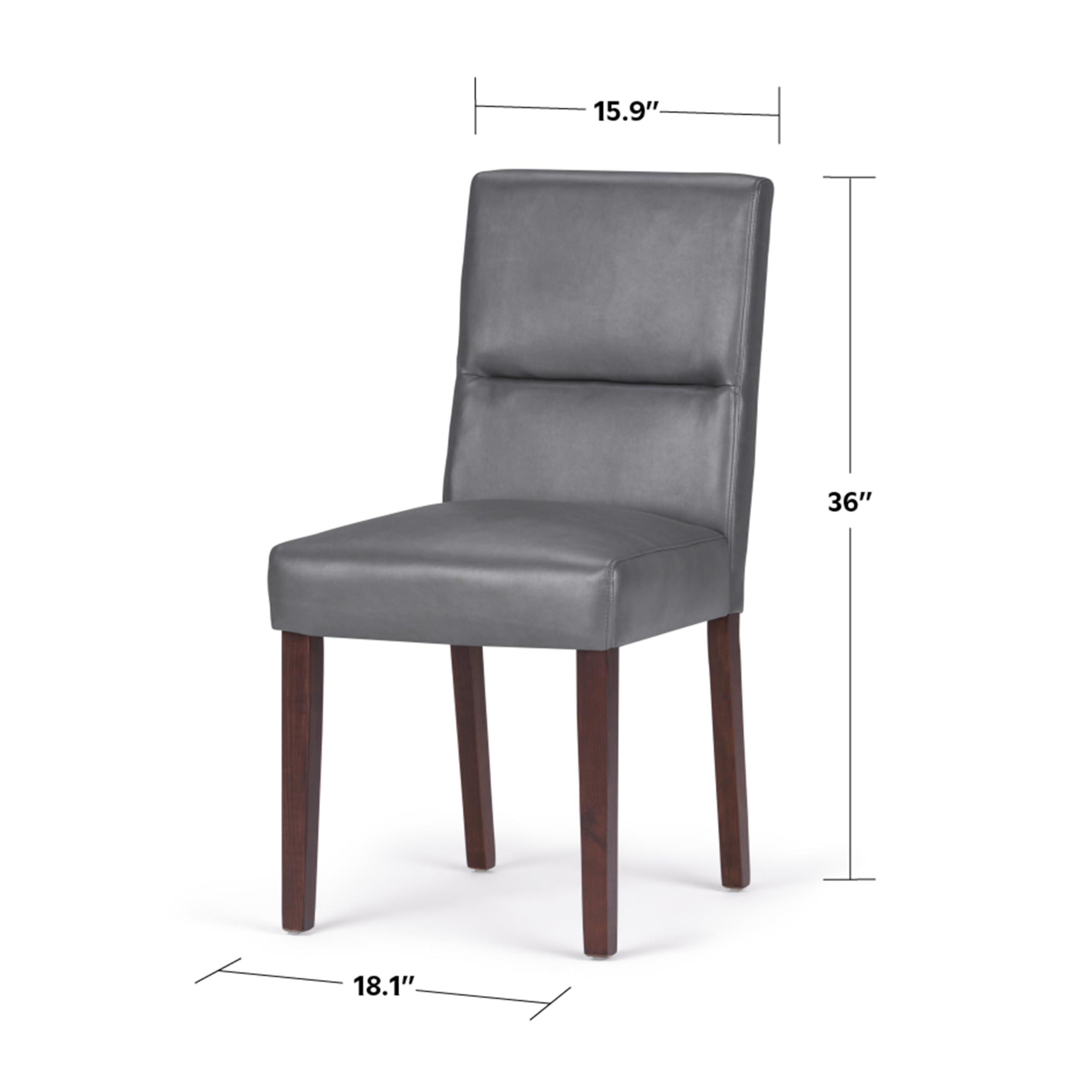 SIMPLIHOME Ashford Parson Dining Chair Set - 2 Pack Solid Wood Vegan Leather Upholstered High Back Chairs in Stone Grey (23