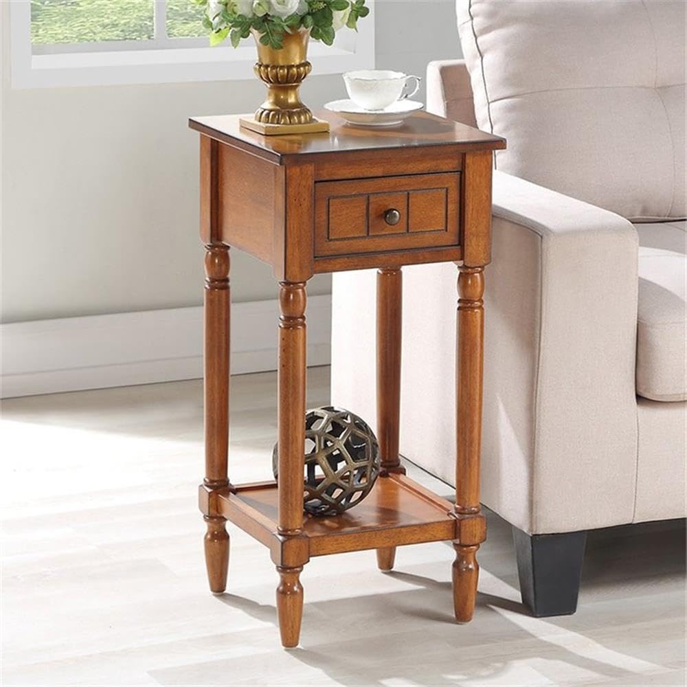 Pemberly Row Walnut Wood Accent End Table with Single Drawer - Traditional Style Nightstand for Bedroom, Living Room & Office