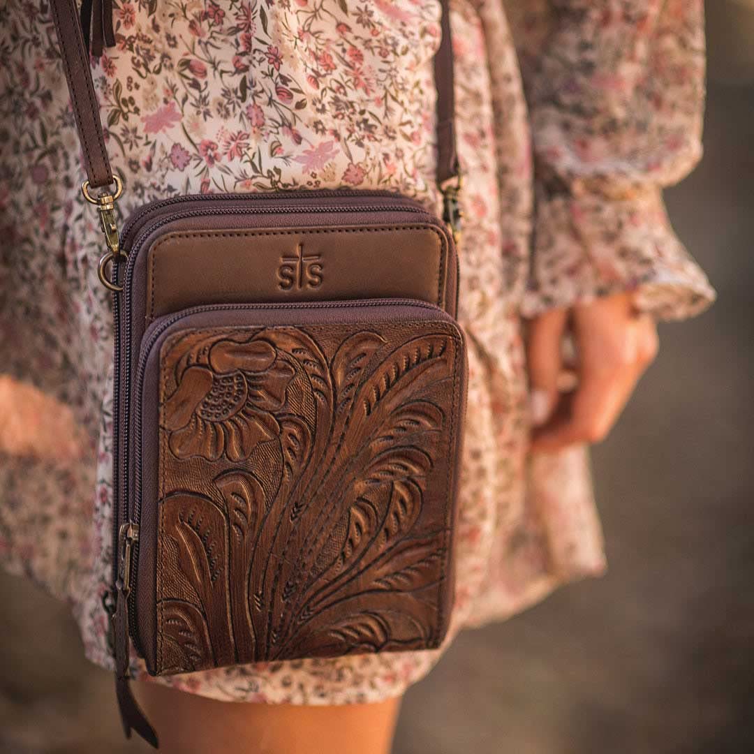 STS Ranchwear Women's Westward Jessie Chocolate Leather Crossbody Bag - Stylish Western Purse for Everyday Use, Travel & Country Events