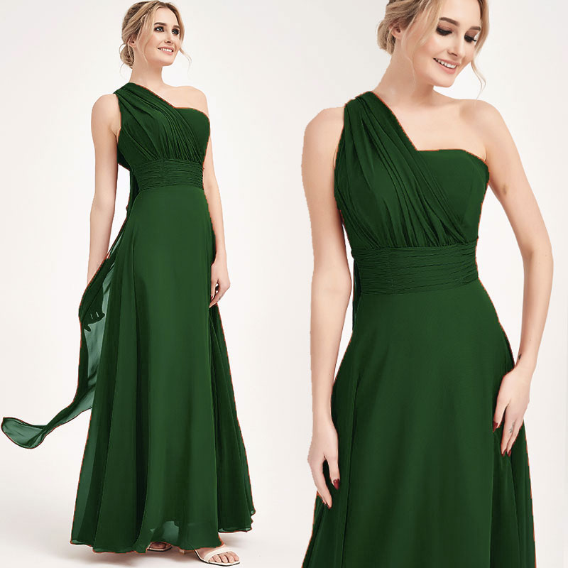 Elegant Dark Green Convertible Chiffon Bridesmaid Dress - Wrap Style Floor Length Gown for Weddings, Prom & Formal Events