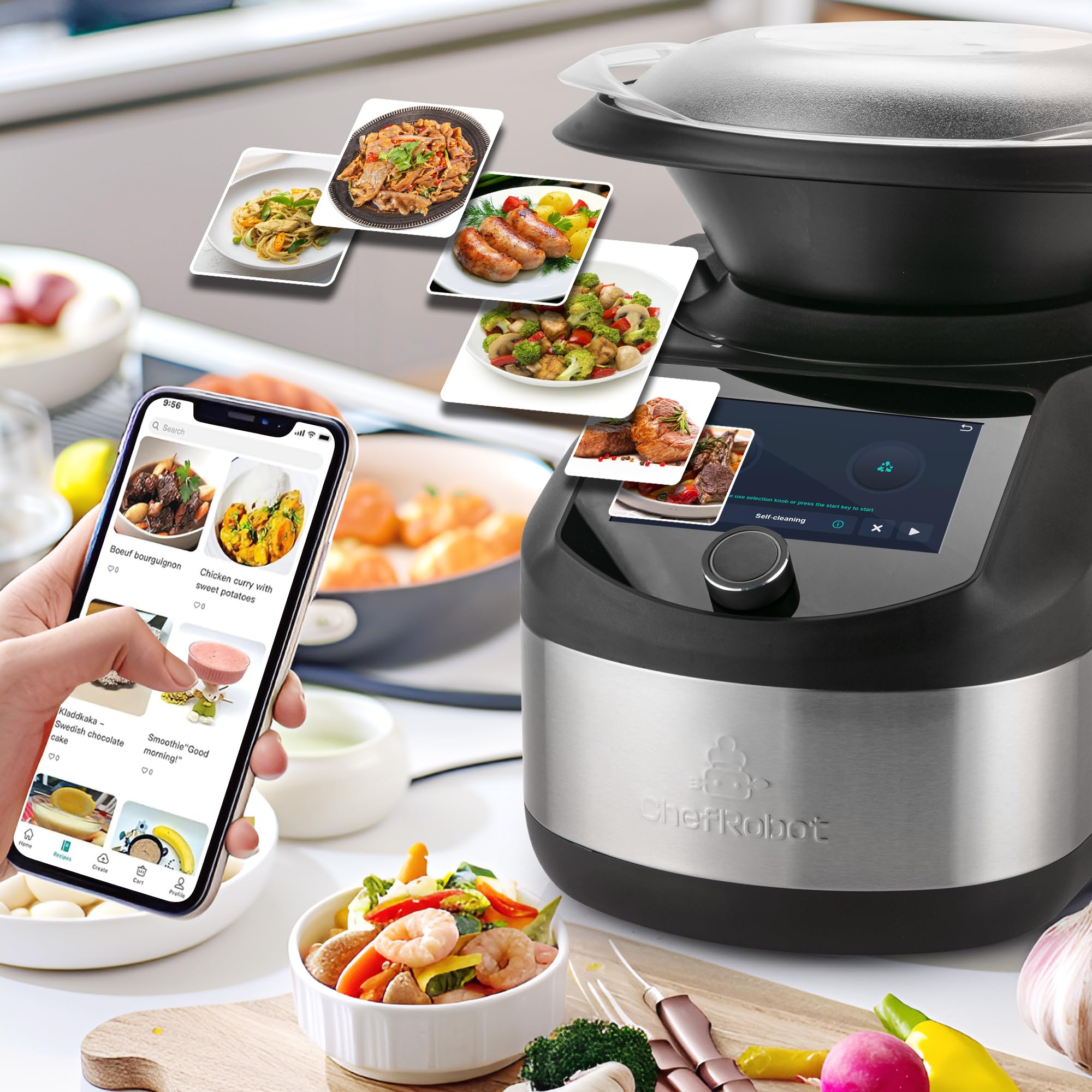 **ChefRobot CR-8 Smart Kitchen Robot - All-in-One Food Processor, Blender, Juicer, Chopper, Steamer & Dough Kneader with Self-Cleaning, WiFi & App Control - Perfect for Meal Prep, Baking & Healthy Cooking**    (Note: I kept the product code 