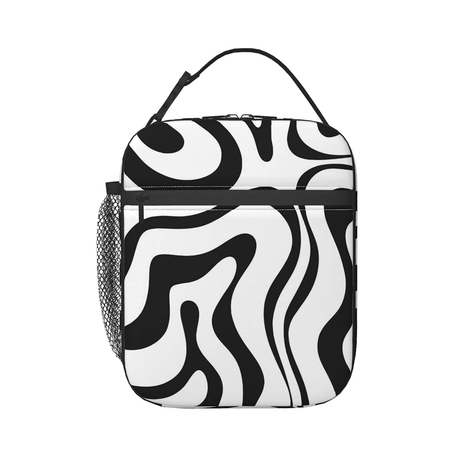 Zebra Print Black and White Insulated Lunch Bag for Women & Men - Reusable Tote Lunch Box for Work, School, Picnic, Travel & Outdoor Activities
