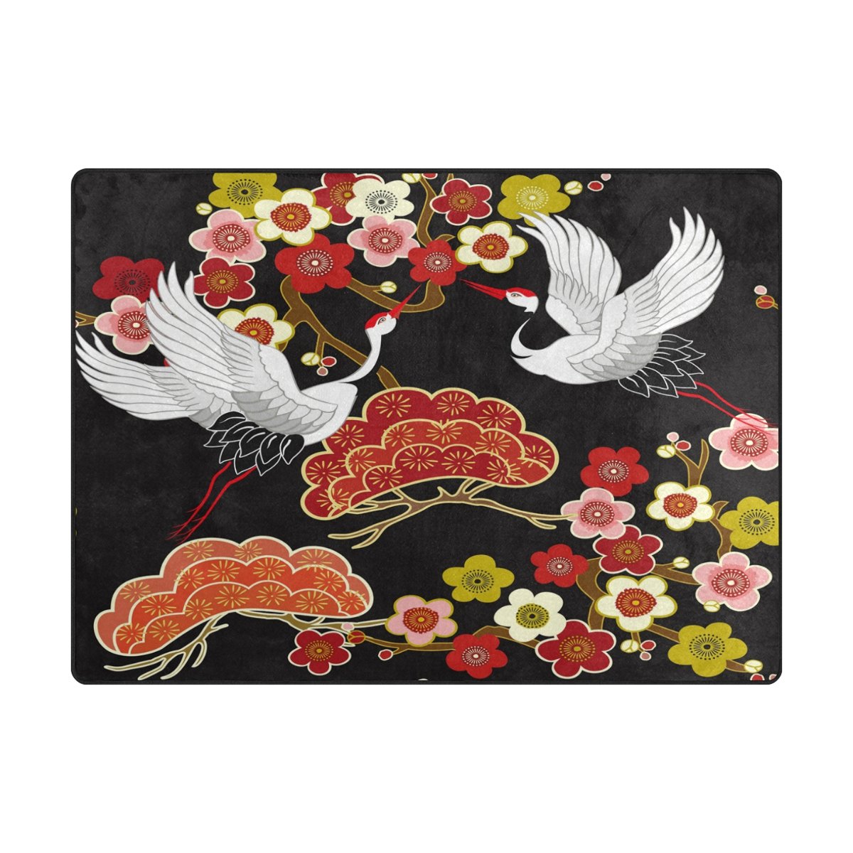 ALAZA Japanese Floral Crane Bird Area Rug - 5'3