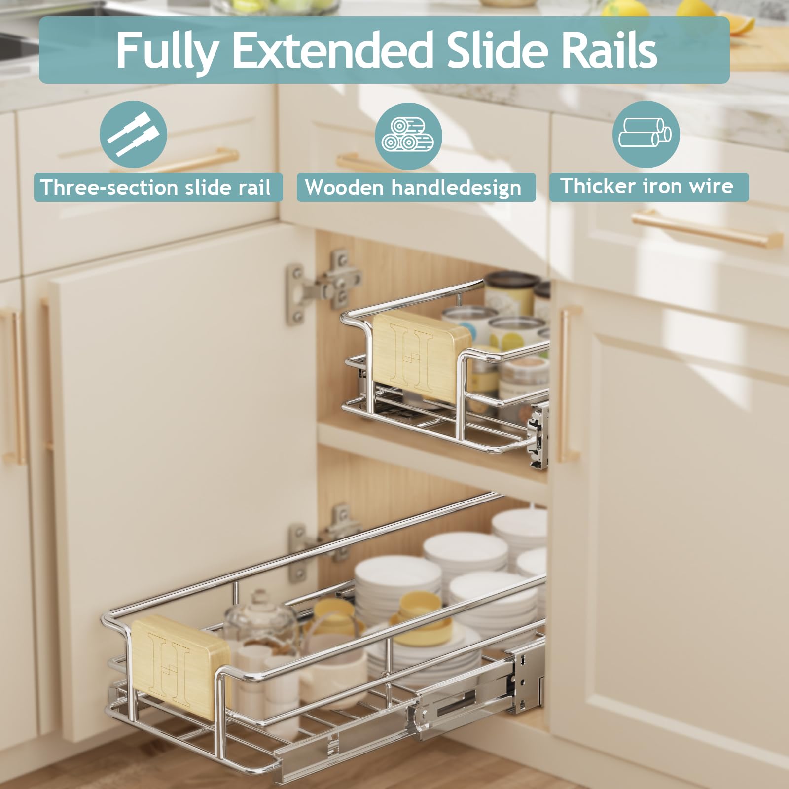 LOVMOR Pull Out Cabinet Organizer with Wooden Handle - 10.5