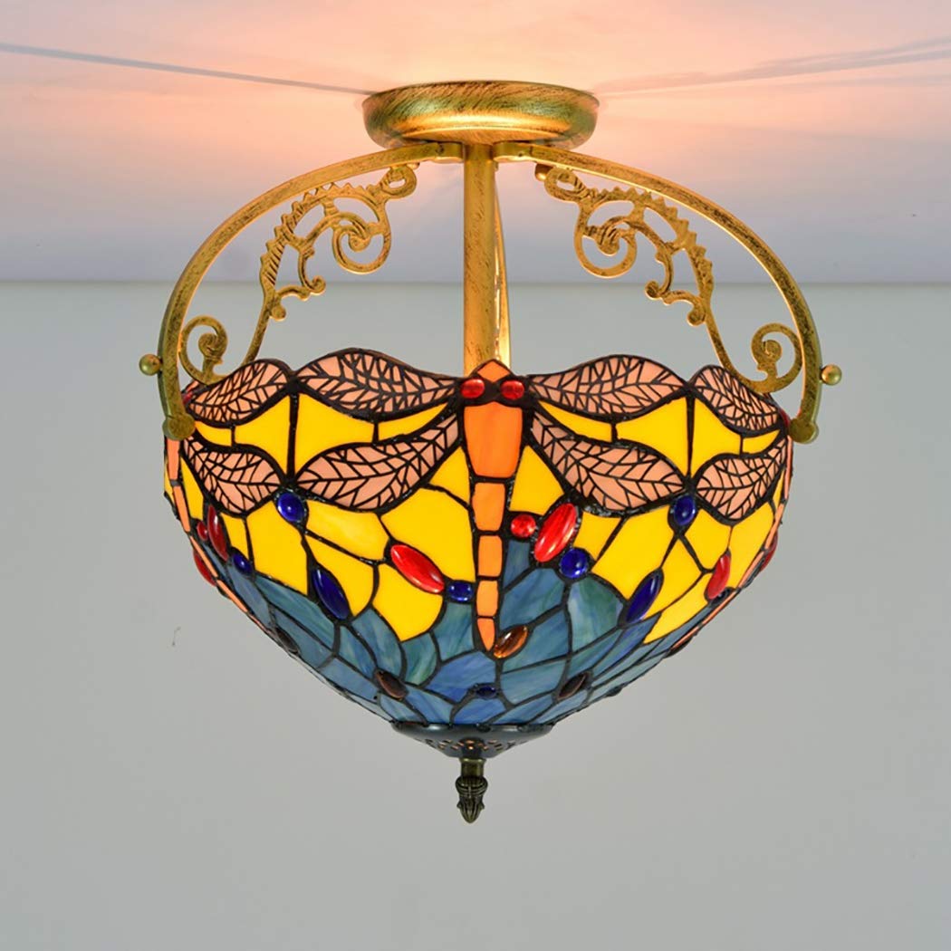 Vintage Tiffany Style Antique Inverted Ceiling Pendant Light - 12