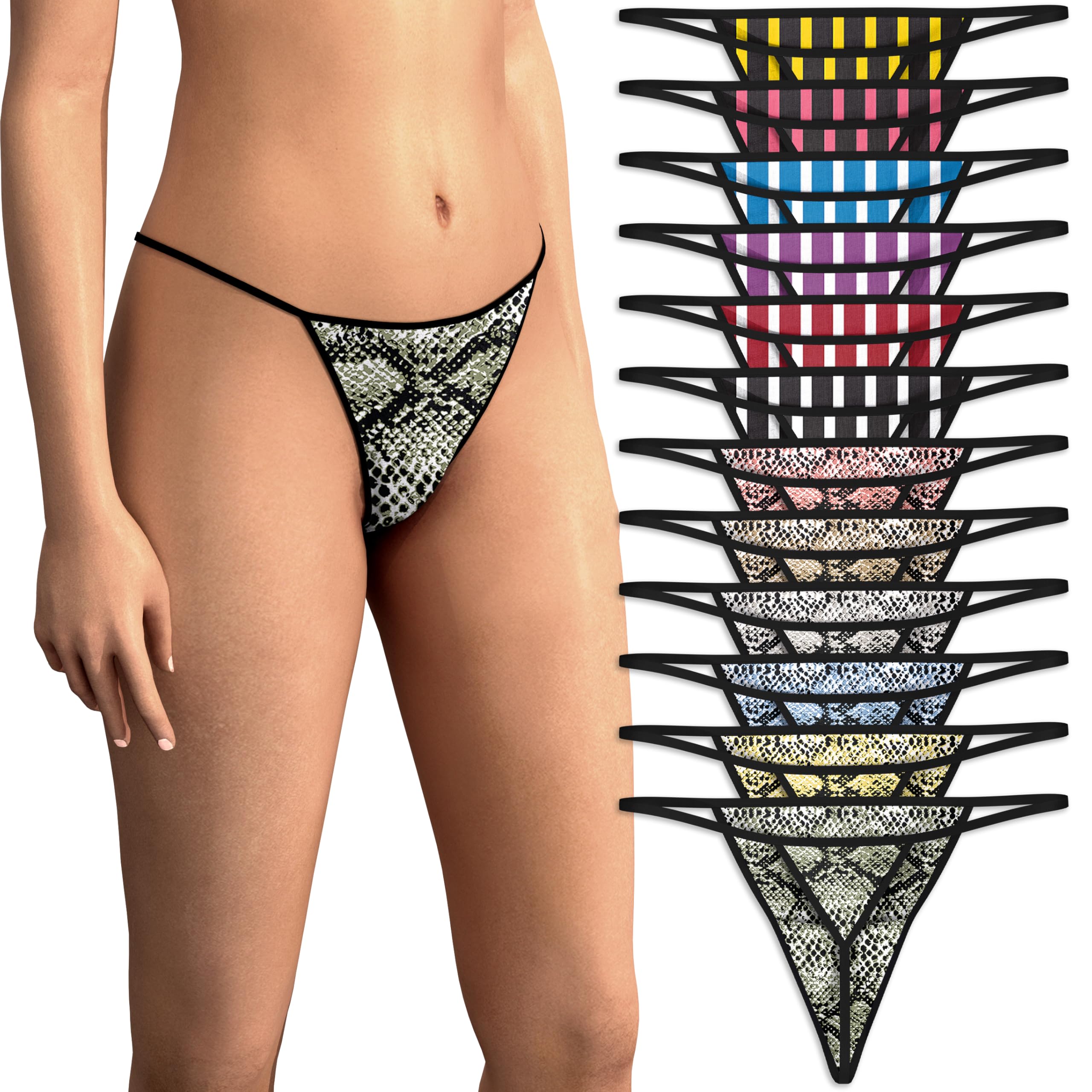 Sexy Basics Women's 12 Pack T-Back Thong Underwear Set - Buttery Soft No Show Panties for Everyday Comfort | Perfect for Yoga, Beach & Intimate Moments