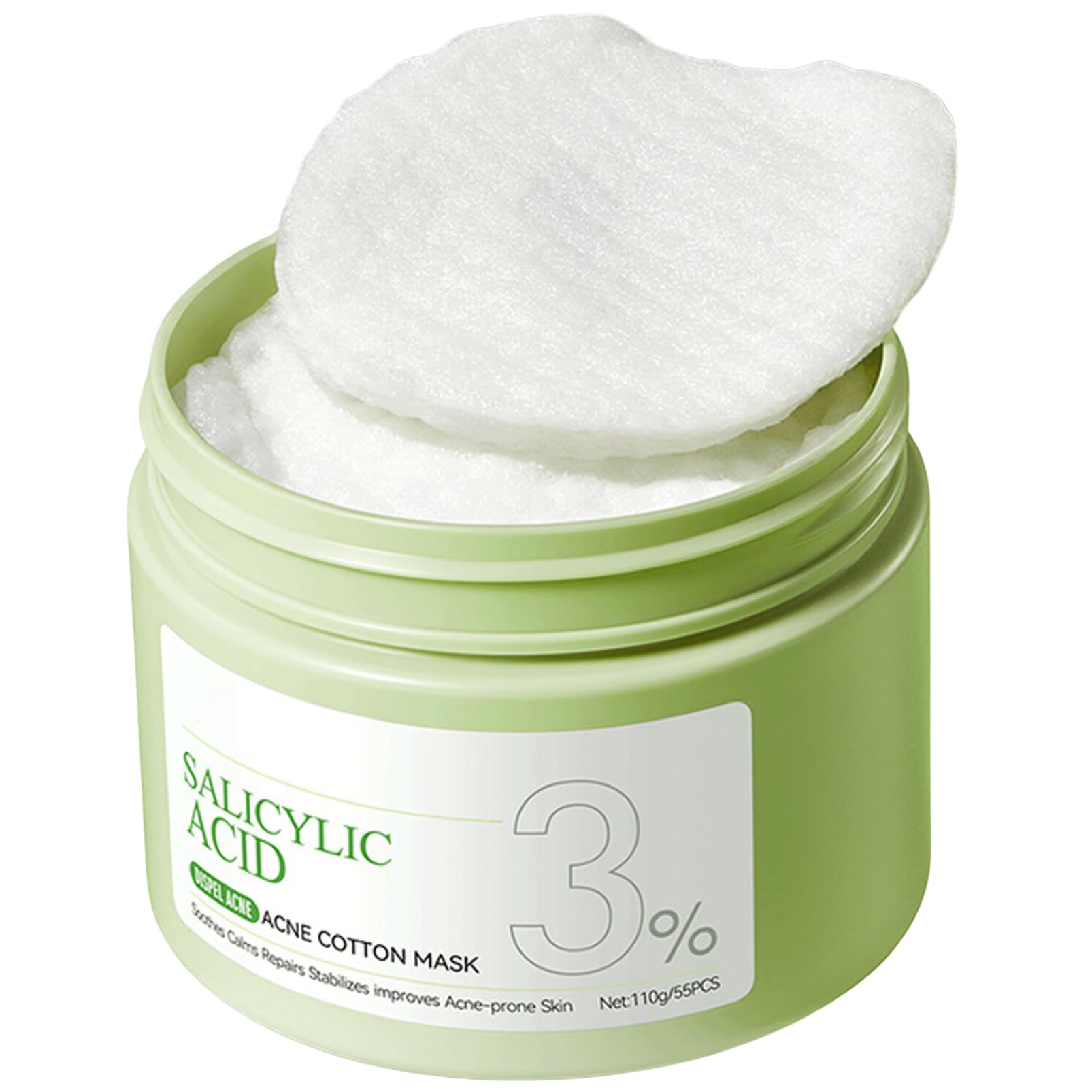 3% Salicylic Acid Exfoliating Face Pads for Acne Prone Skin - Korean Skincare Toner Pads for Blackhead Treatment & Oil Control - Gentle Daily Exfoliator Wipes (55 Count, 110g) - Perfect for Morning/Night Routine & Travel Skincare