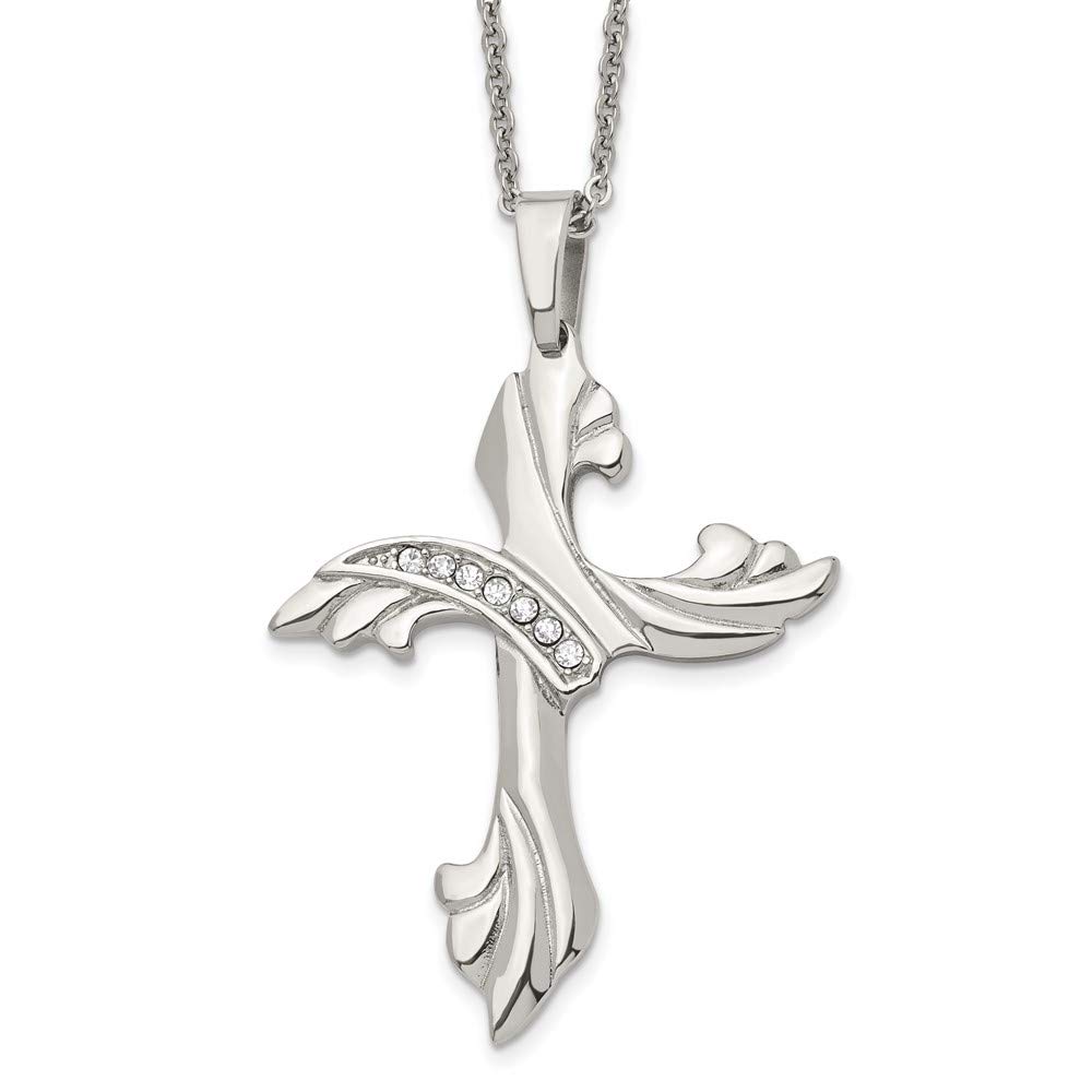 The Black Bow Women's Stainless Steel & CZ X-Large Swirl Cross Necklace - 20 Inch Elegant Pendant for Everyday Wear & Special Occasions