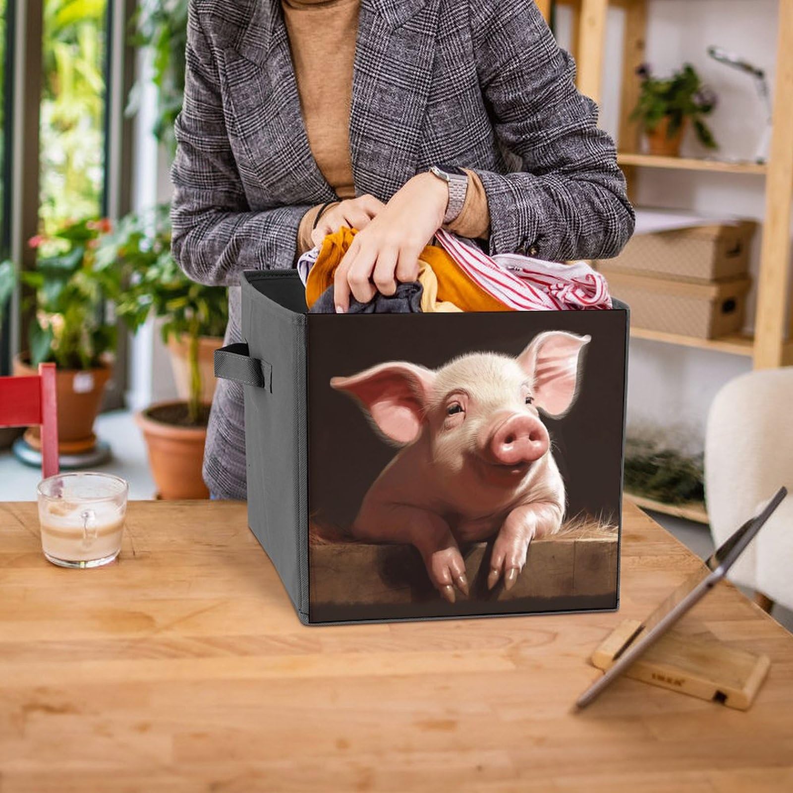 Foldable Storage Box with Cute Pig Print - Large Capacity Organizer for Clothes, Toys & Home Decor | Perfect for Bedroom, Closet & Kids Room Organization
