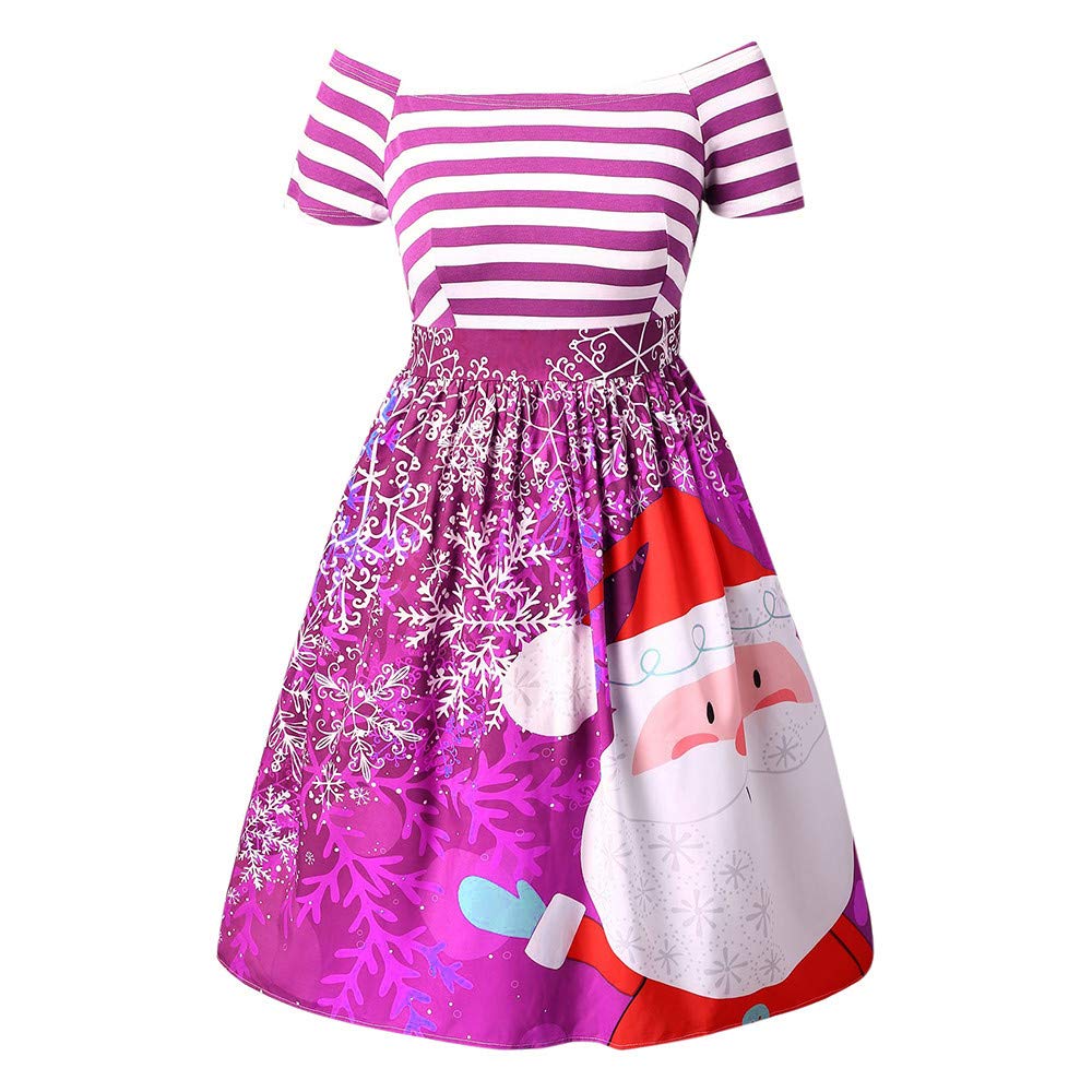 iYYVV Women's Santa Claus Striped Printed Swing Dress - Christmas Party, Holiday Costume & Evening Prom Outfit for Festive Celebrations